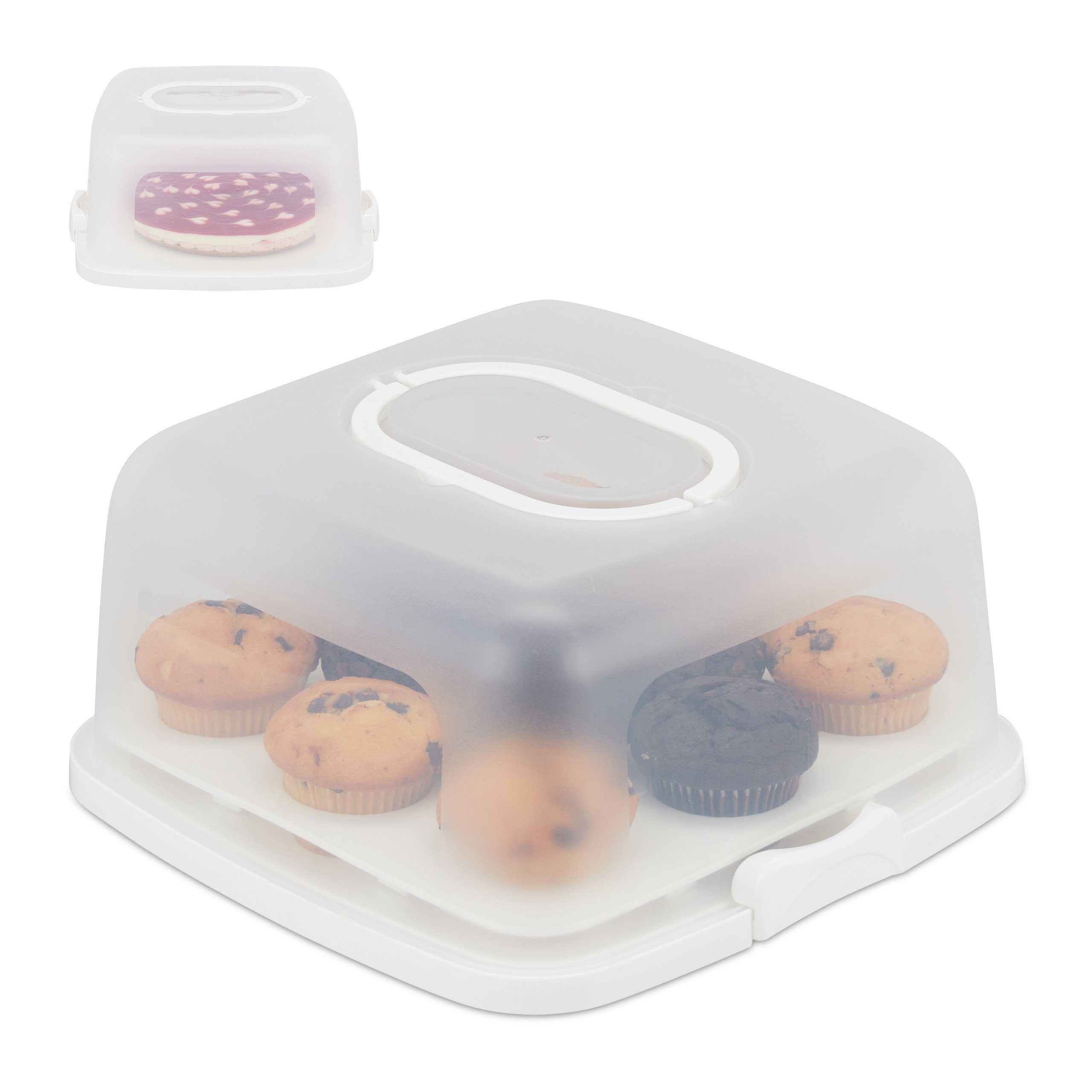 relaxdays Kuchentransportbox Eckige Kuchenbox, Kunststoff, weiß