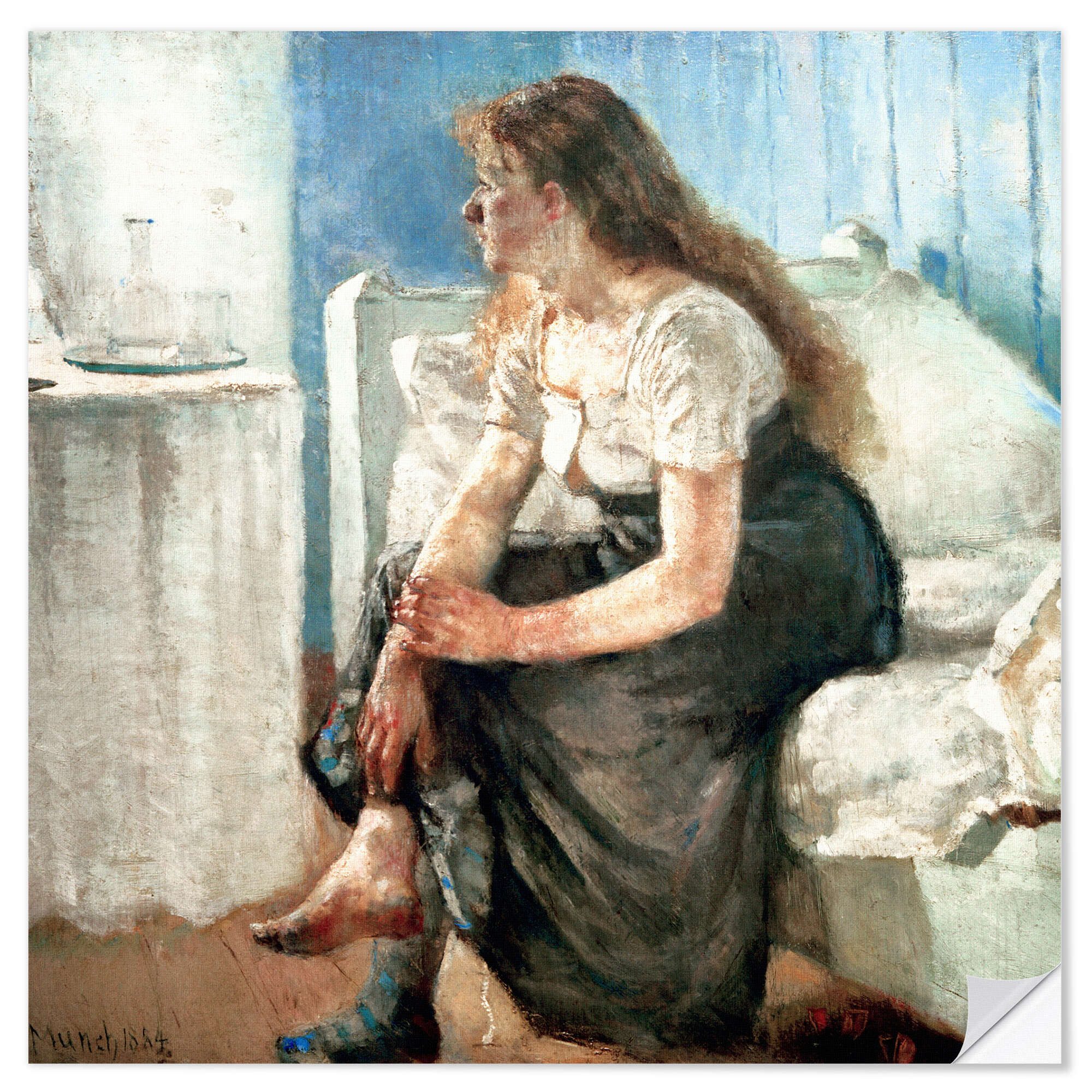 Posterlounge Wandfolie Edvard Munch, Mädchen auf dem Bett, Malerei