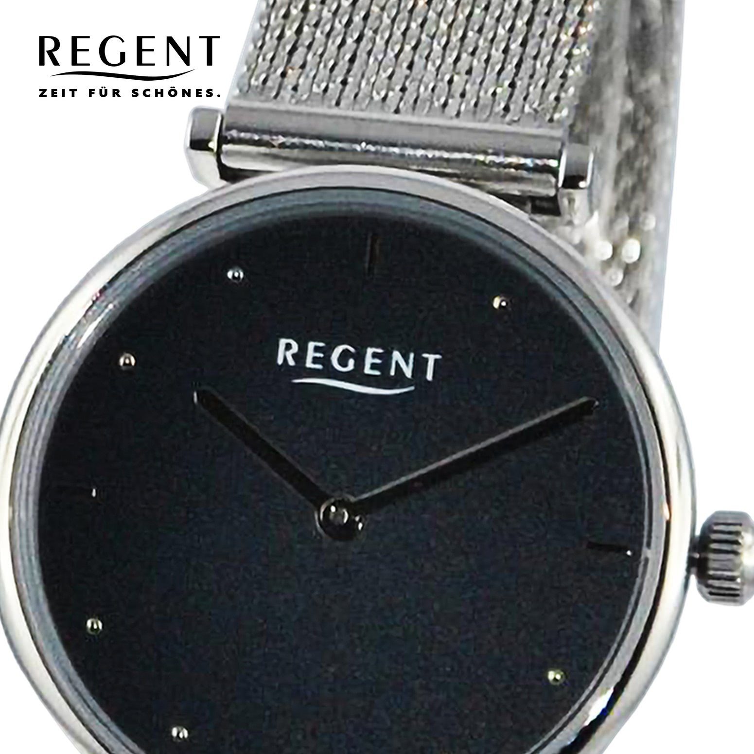 Regent Quarzuhr Regent Damen Metallarmband Armbanduhr Damen Analog, rund, Armbanduhr extra 37mm), (ca. groß