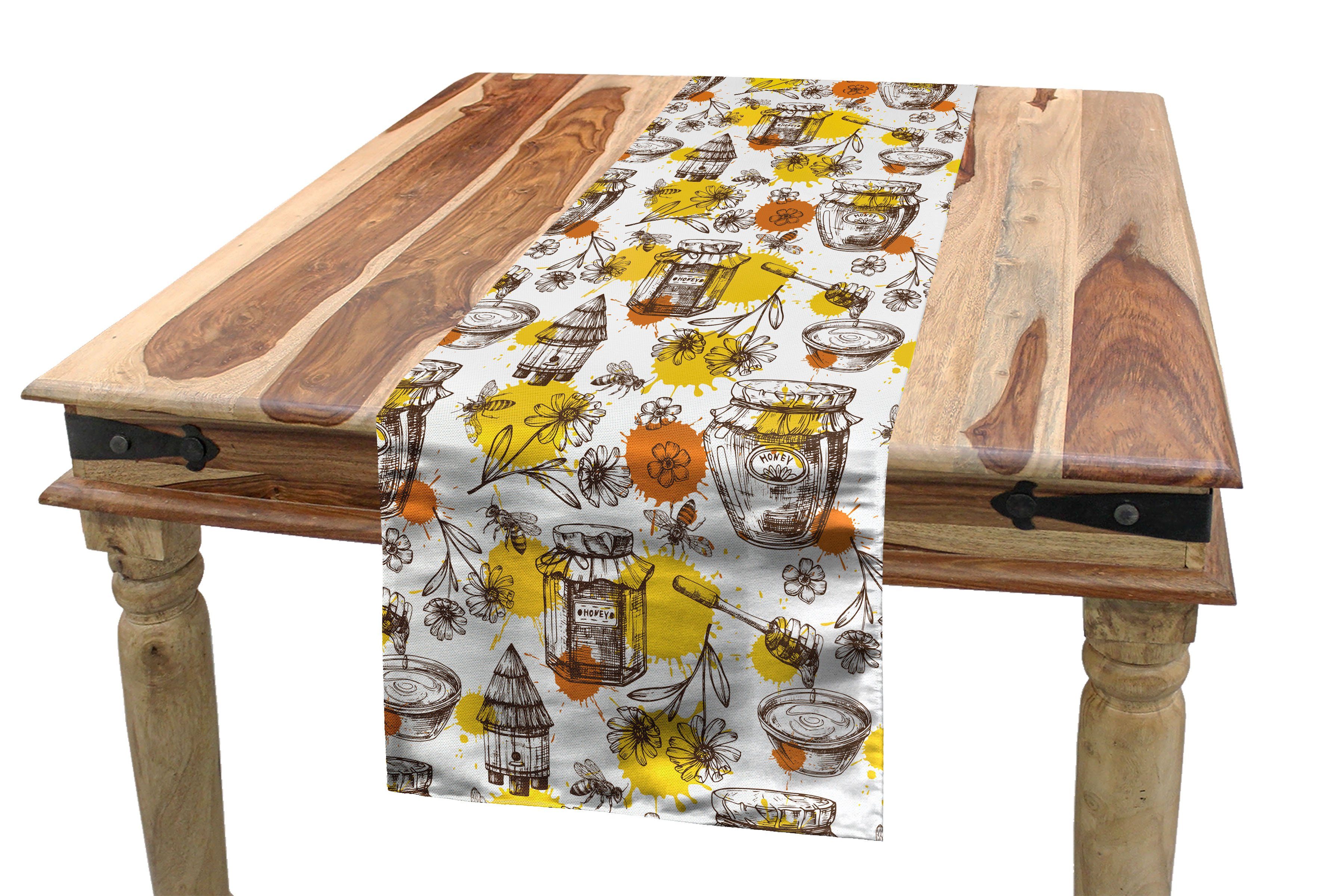 Abakuhaus Tischläufer Esszimmer Küche Rechteckiger Dekorativer Tischläufer, Skizzieren Honig-Gläser Drops und Bienen
