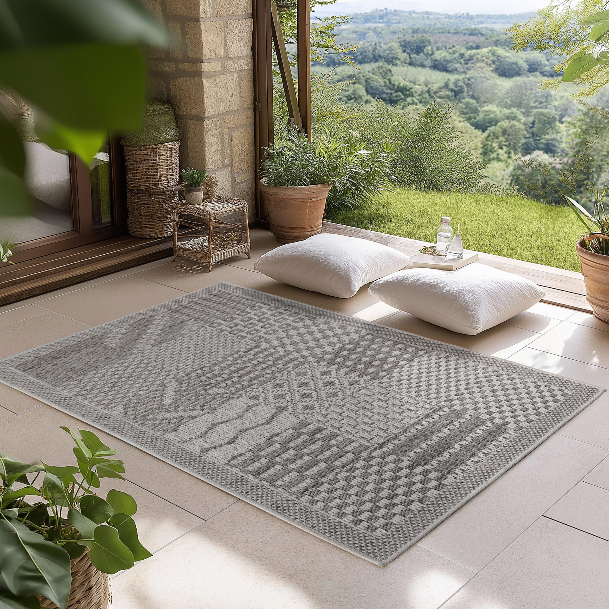Carpettex Outdoorteppich Boho Design, Rechteckig, Höhe: 5 mm, Outdoor Teppich Wetterfest Modern Design Wohnzimmer Küchen Terrasse