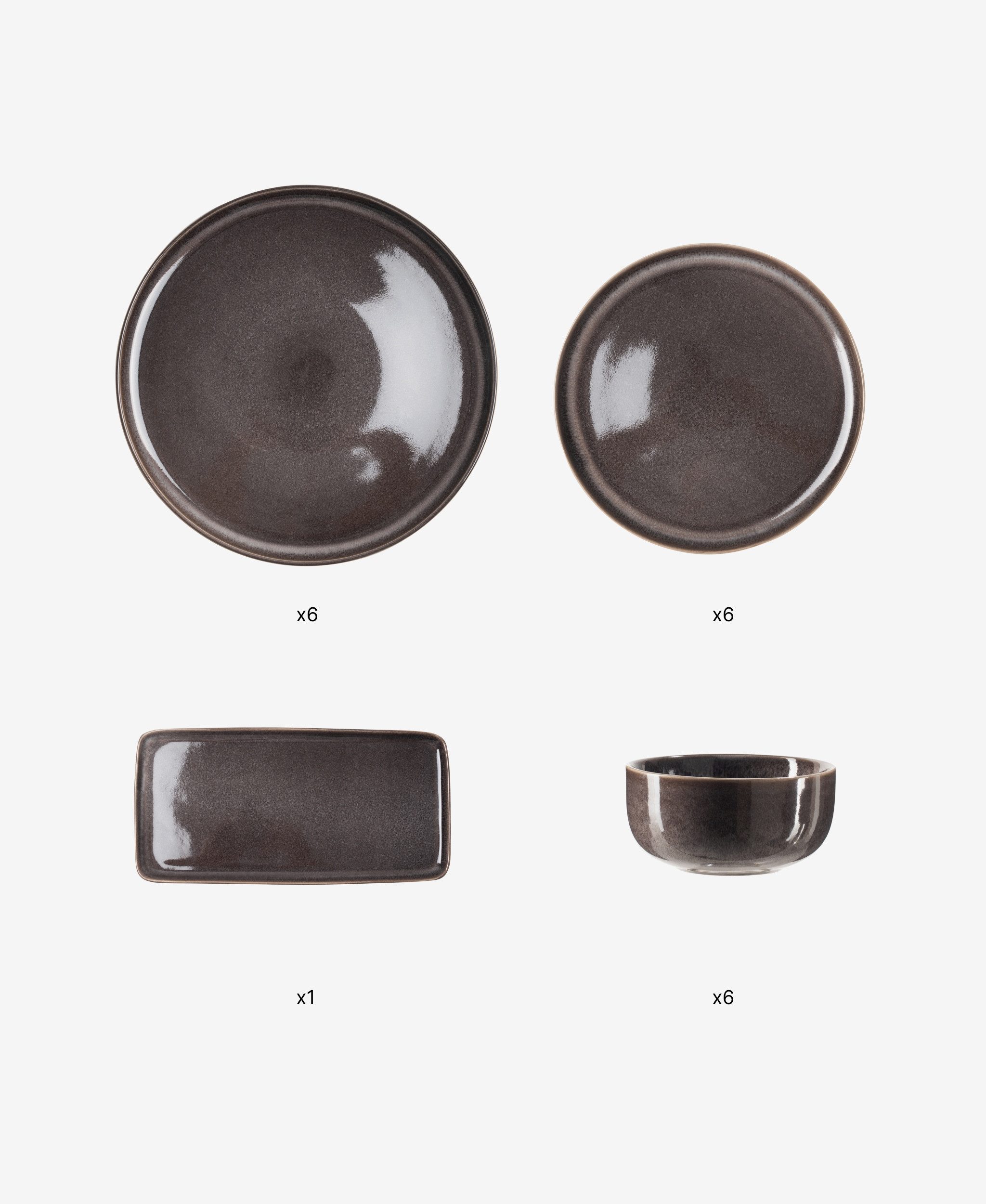 GLAMIRA Geschirr-Set Dunkelgraues Geschirr mit reaktiver Glasur (19-tlg), 6 Personen, Stoneware, 19 Teile, für 6 Personen