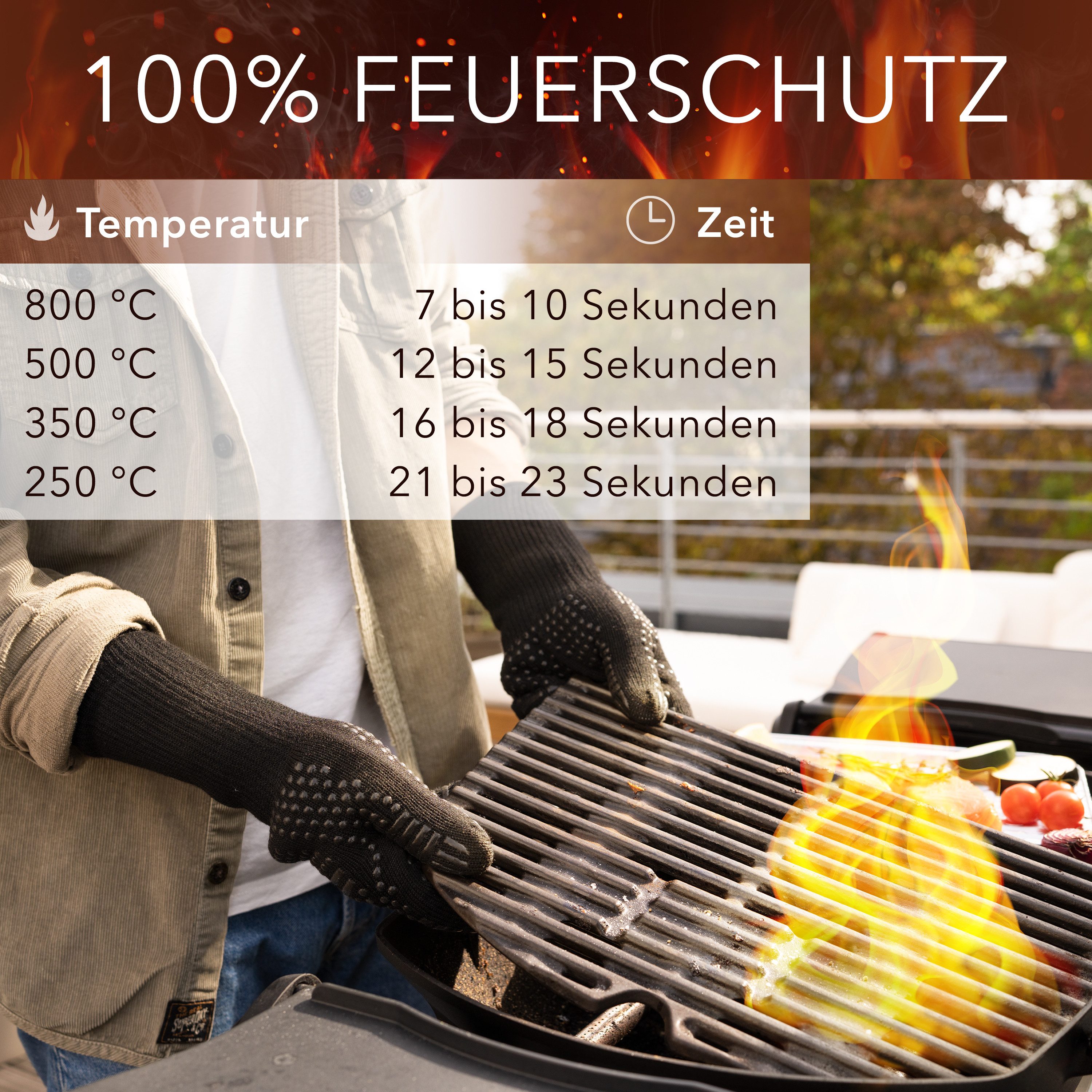 AVANA Grillhandschuhe Aramid Ofenhandschuhe Backhandschuhe Topfhandschuhe BBQ Handschuhe, Hitzebeständig bis zu 800 ° C, Schwarz – Bild 3 von 5