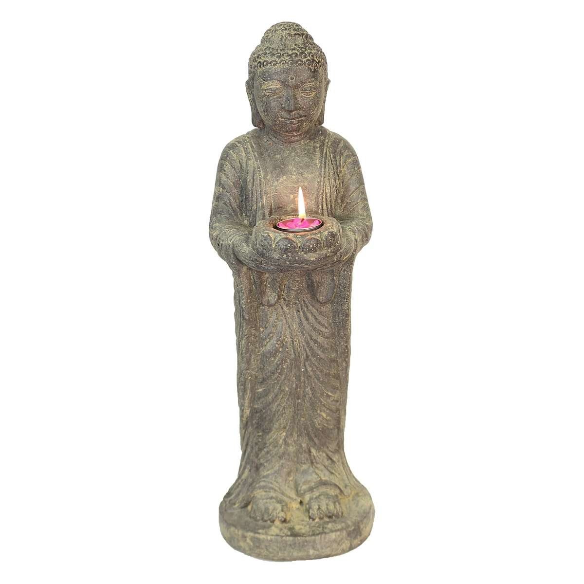 Oriental Galerie Dekofigur Buddha Figur stehend Kerzen Teelichthalter 50 cm (1 St), traditionelle Herstellung in Handarbeit im Ursprungsland