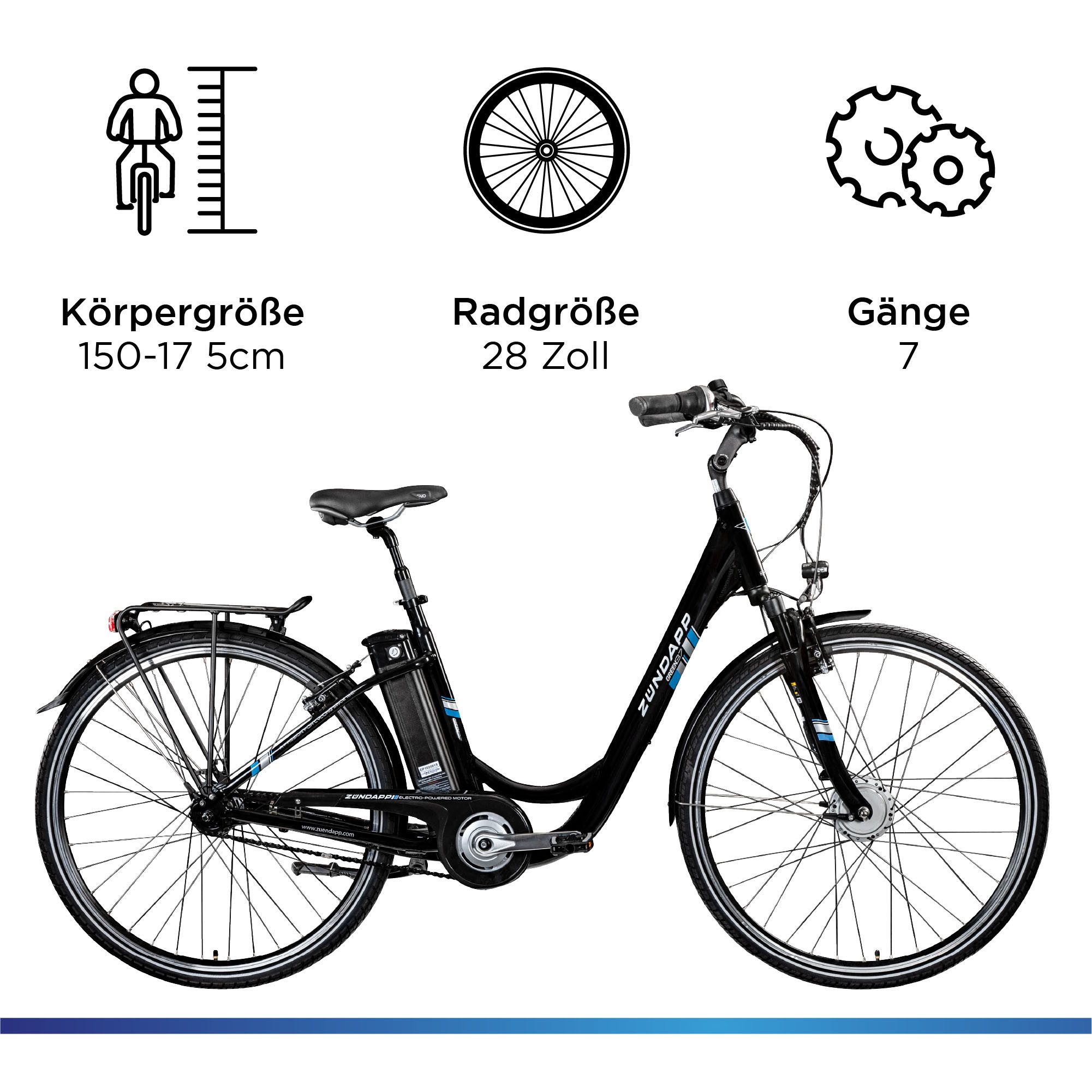 Zündapp E-Bike Cityrad Green 3.7, 7 Gang, Nabenschaltung, Frontmotor, 374 Wh, Pedelec, Elektrofahrrad für Damen u. Herren
