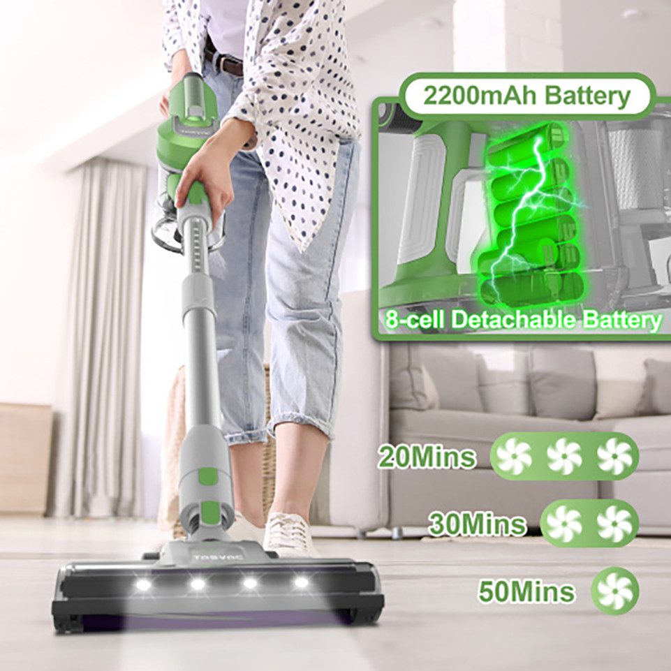 WHEELYOU Bürstsauger GREEN kabelloser Staubsauger mit LED Display & Soft Roller, mit Beutel, Leicht & leistungsstark, bis zu 50 Min. Laufzeit, ideal für Böden