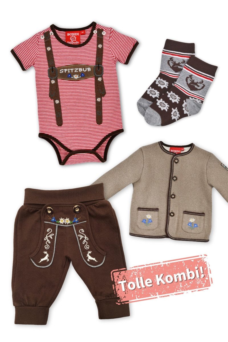 BONDI Trachtenkleid Trachten Baby Socken - HIRSCHL - grau/braun