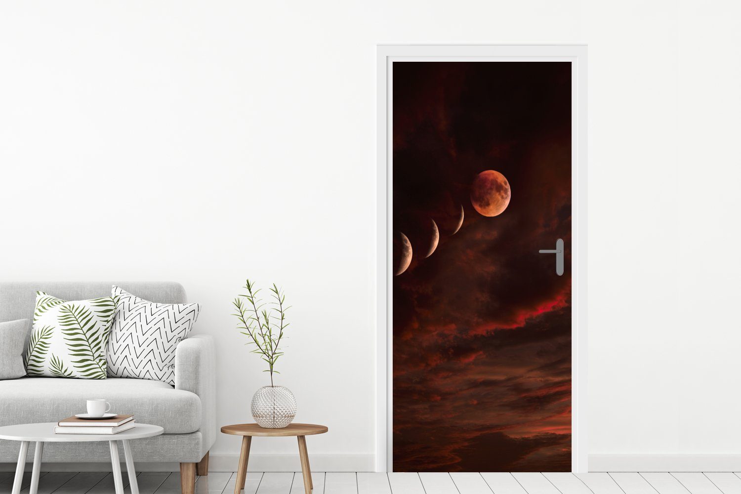 Rot, (1 75x205 Türtapete cm Fototapete Tür, Türaufkleber, Matt, MuchoWow Mond St), - Wolken für - bedruckt,