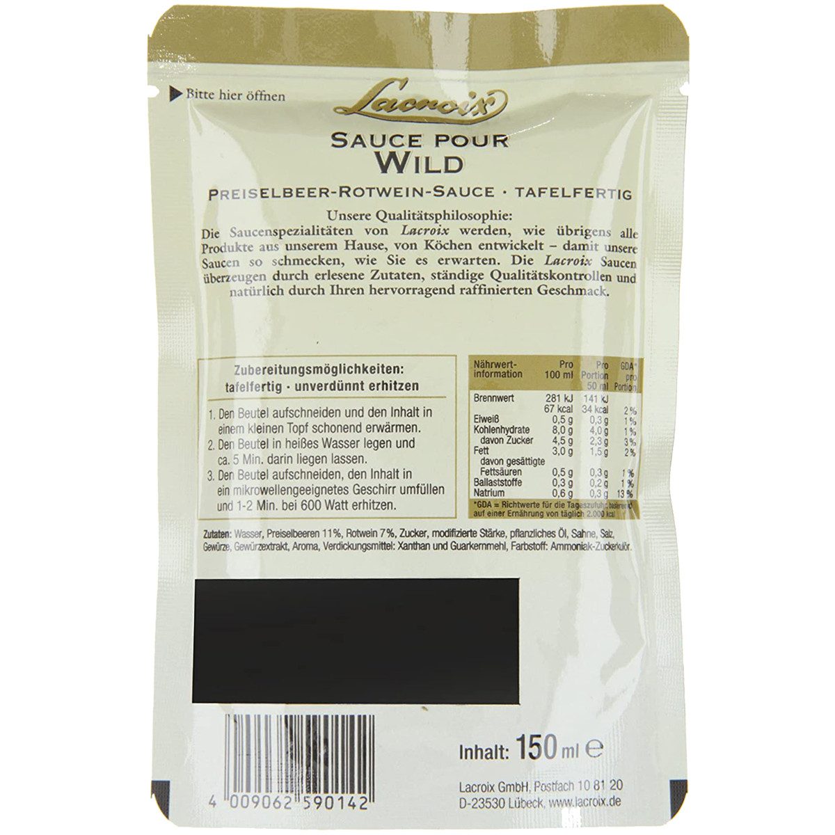 Lacroix Saucen, Lacroix Sauce pour Wild klassische Sauce zu Wildfleisch 150ml 5er Pack