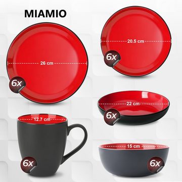 MiaMio Tafelservice Tafelservice 30tlg Geschirrset 6 Personen Kombiservice Keramik - Rot (30-tlg), 6 Personen, Keramik