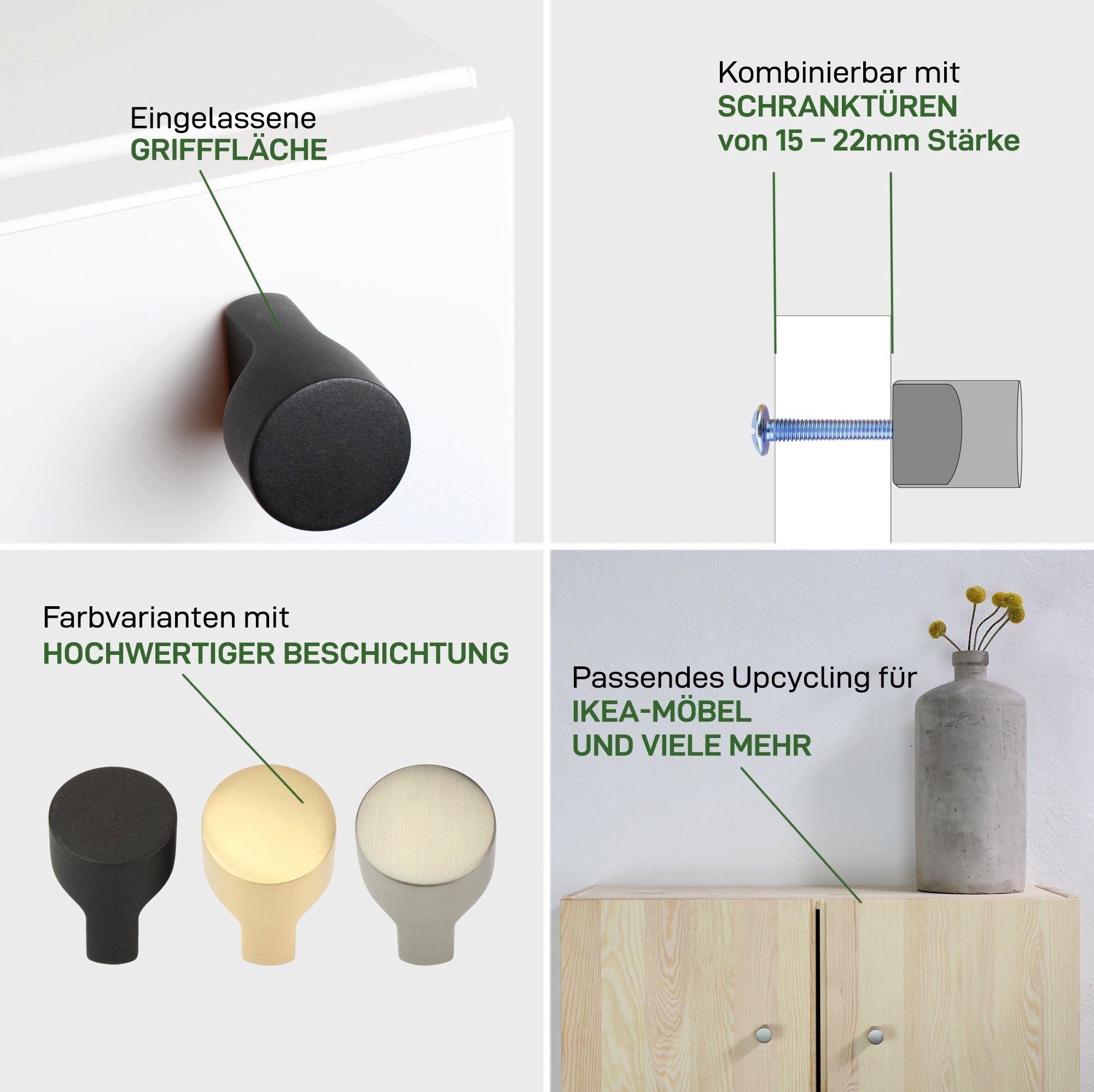 Natural KNOPF Möbelgriff Knauf für Tür, Berlin Goods Schrankgriff, (1-St), Möbelknopf, Schwarz Schublade und