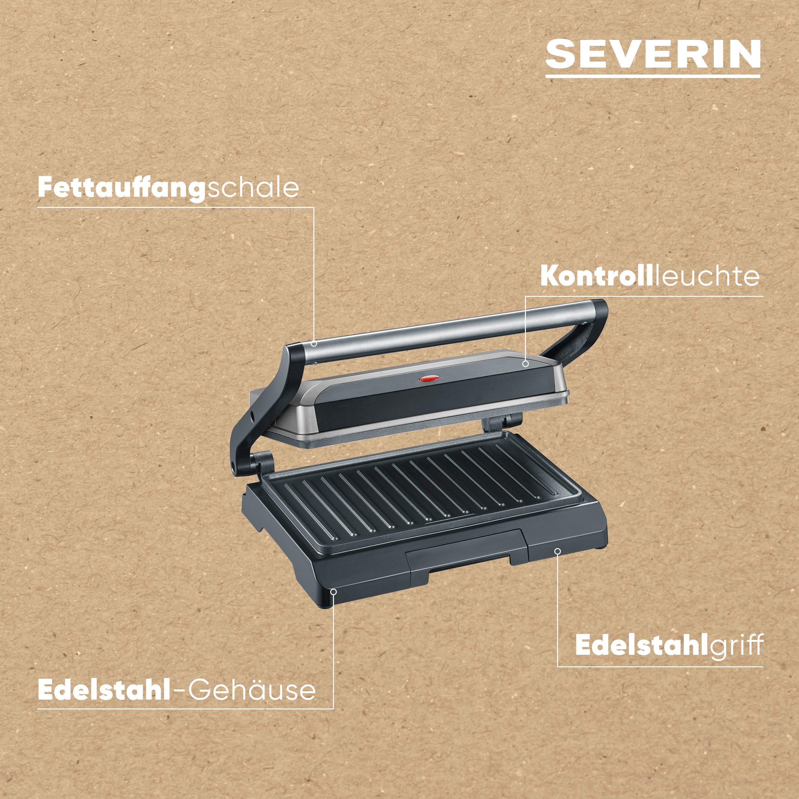 Severin Kontaktgrill KG 2394, 800 W, antihaftbeschichtete Grillplatten,inkl. Fettauffangschale