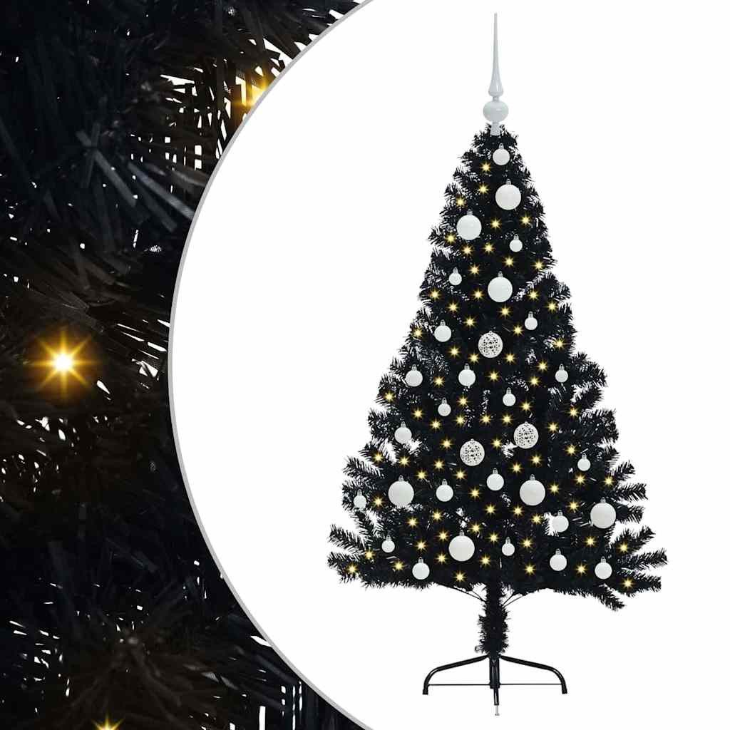 vidaXL Künstlicher Weihnachtsbaum Künstlicher vorbeleuchteter Weihnachtsbaum Schwarz 120 cm PVC