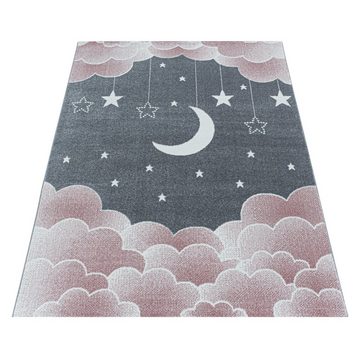 Teppich Mond- und Sterne Design, Teppium, Rund, Höhe: 11 mm, Teppich Kinderzimmer Mond- und Sterne Design Pflegeleicht