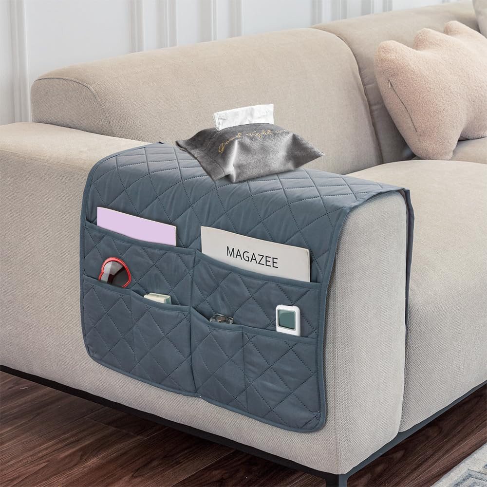 FELIXLEO Badorganizer Sofa Armlehnen Organizer wasserdicht 6 Taschen Anti-Rutsch Grau (1 St)
