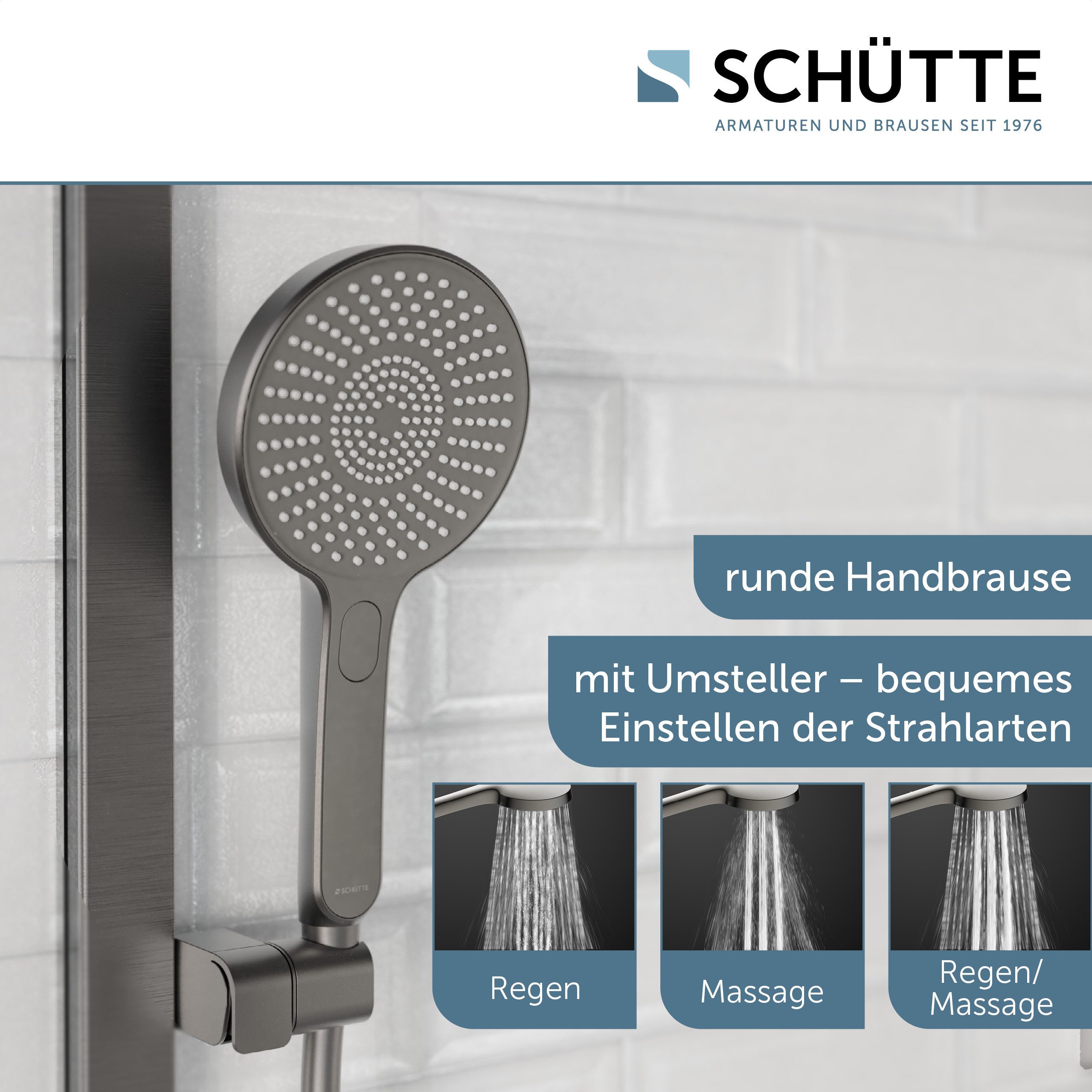 Schütte Stangenbrause-Set KARIBIK, Höhe 78,5 cm, 3 Strahlart(en), Komplett-Set, 4 tlg., höhenverstellbar, mit Antikalk-Beschichtung, wassersparend