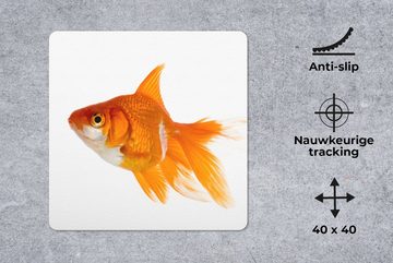MuchoWow Gaming Mauspad Goldfisch - Fisch - Weiß (1-St), Mousepad mit Rutschfester Unterseite, Gaming, 40x40 cm, XXL, Großes