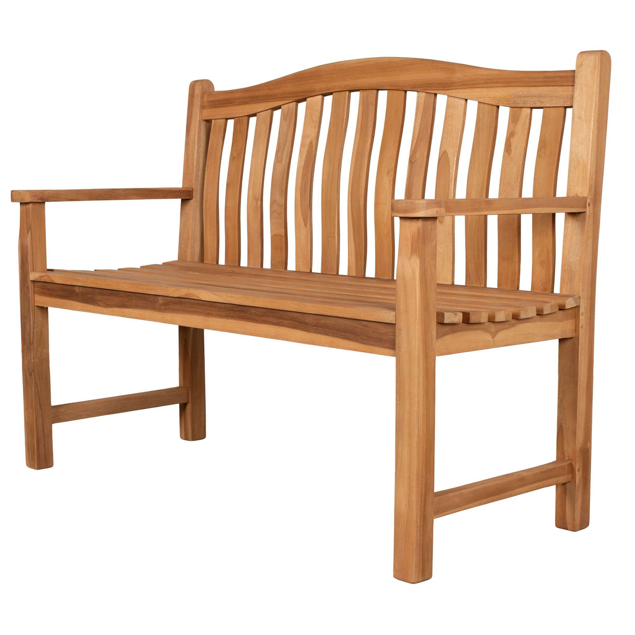 bene living Gartenbank Korfu 120 cm - Teakholz, geschwungende Armlehnen - Rückenlehnen in Sprossenoptik