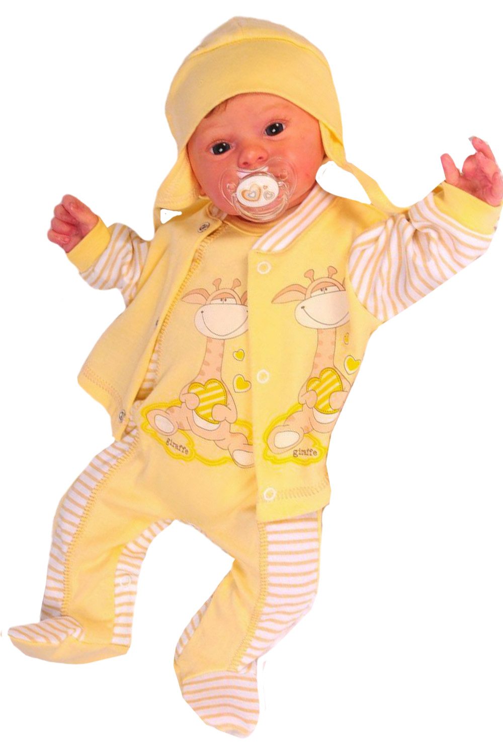 Strampler, Jäckchen & Mütze Strampler Mütze und Hemdchen Set Baby Anzug 3tlg 44 50 56 62 68