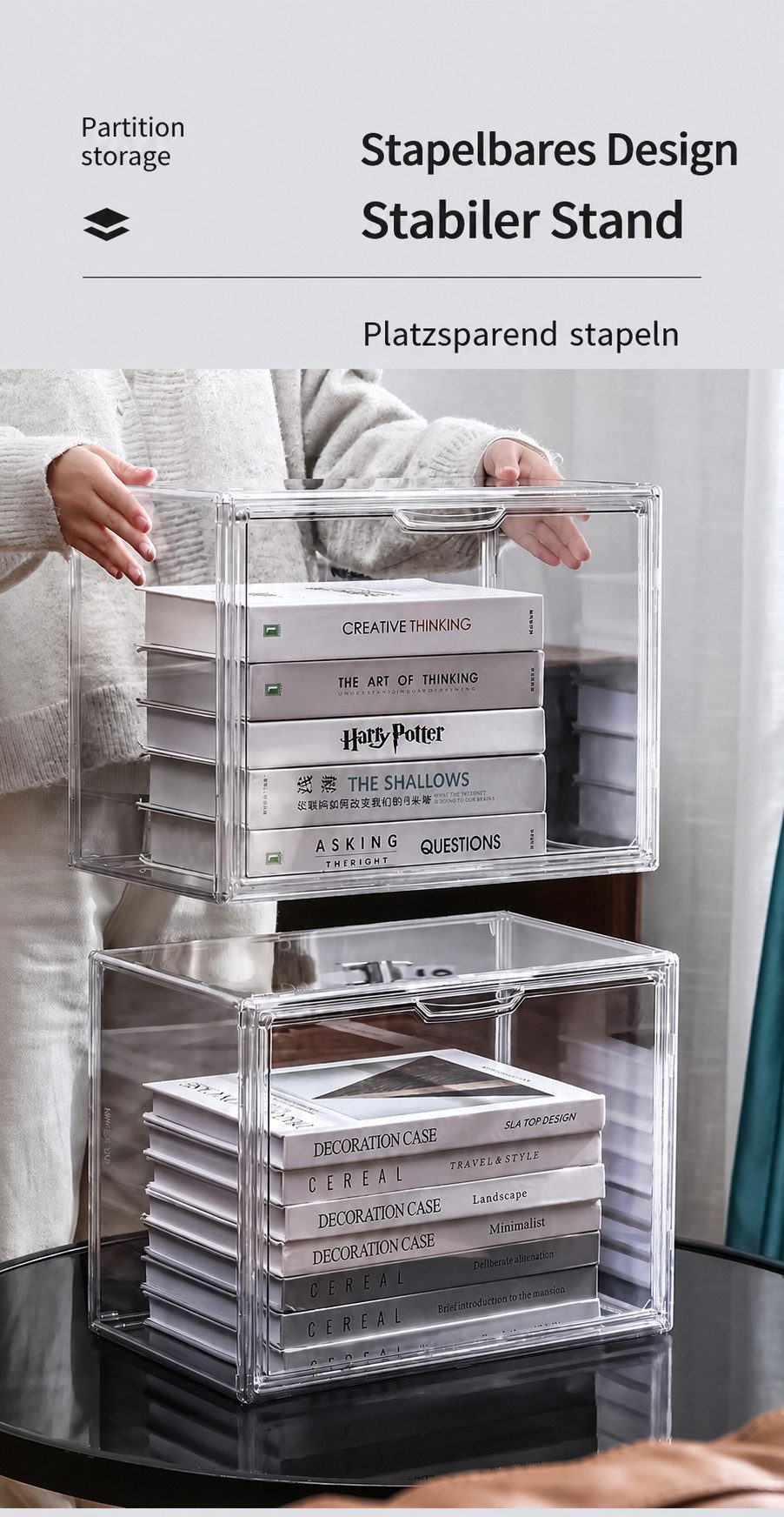 HoyoLee Handels GmbH Schrankaufsatz Acryl-Vitrine, Displaybox 36×17×27 cm mit Trennwand für Figuren