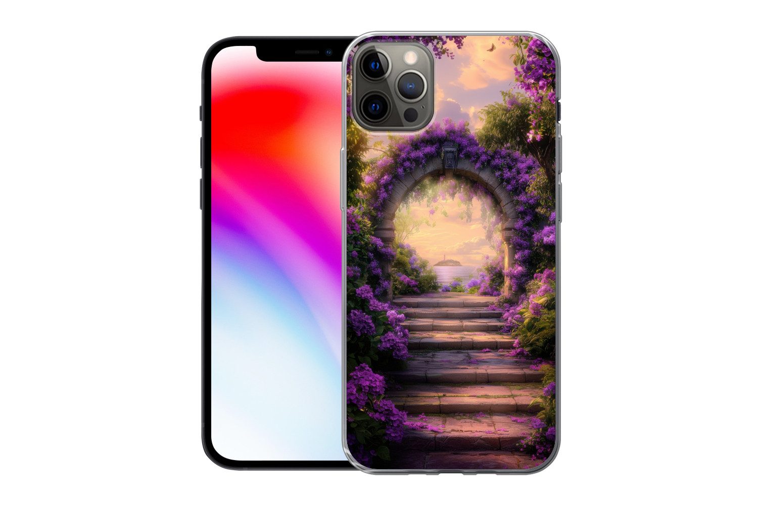 MuchoWow Handyhülle für Apple iPhone 13 Pro Max Tor - Lila - Blumen, Smartphone-Bumper, Print, Handy Schutzhülle Dünn