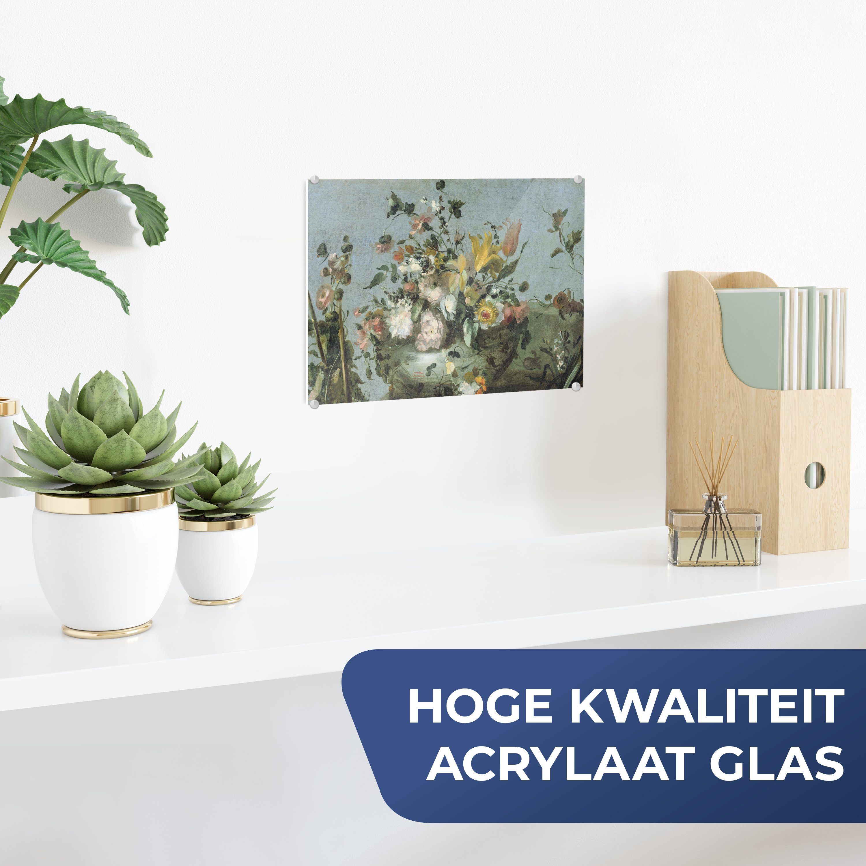 MuchoWow Acrylglasbild Blumen - Alte - Ölfarbe, auf Foto Glasbilder - - (1 Wanddekoration St), Bilder Wandbild - Meister Glas auf Glas