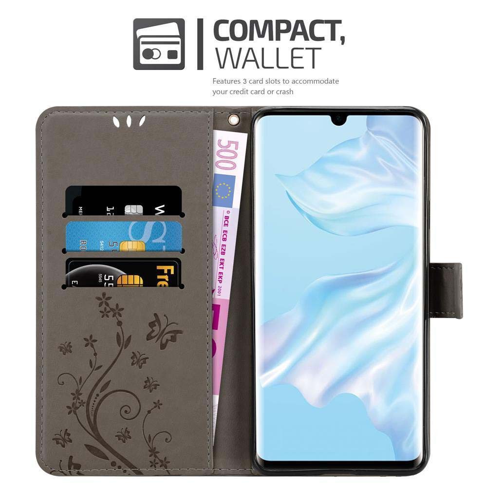 Cadorabo Handyhülle für Huawei P30 PRO Hülle Huawei P30 PRO, Hülle Schutzhülle Blumen Flower mit Standfunktion Kartenfach Magnet
