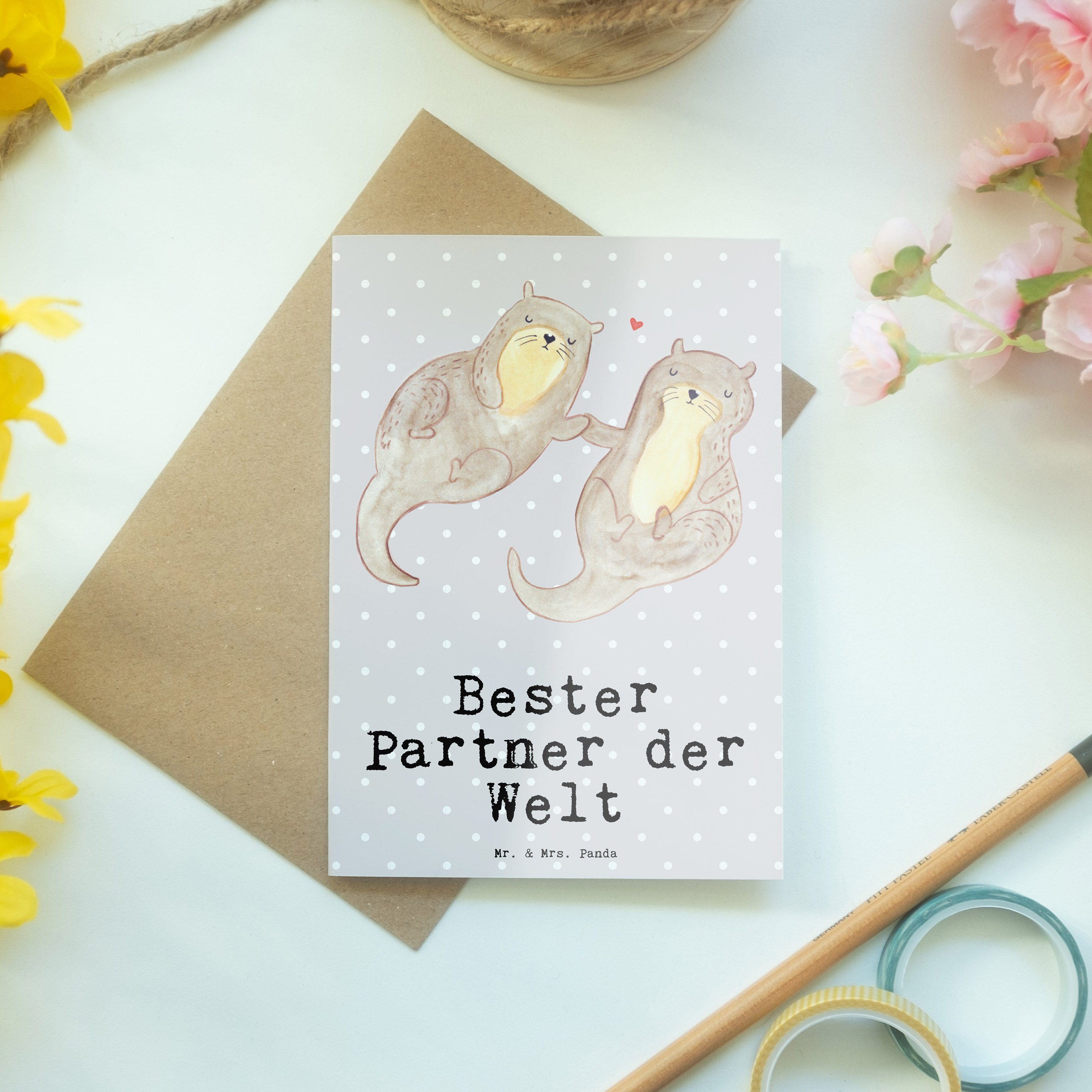 Ehema Mr. Partner Welt Otter - Panda Karte, der Grau & Mrs. Grußkarte Bester - Geschenk, Pastell