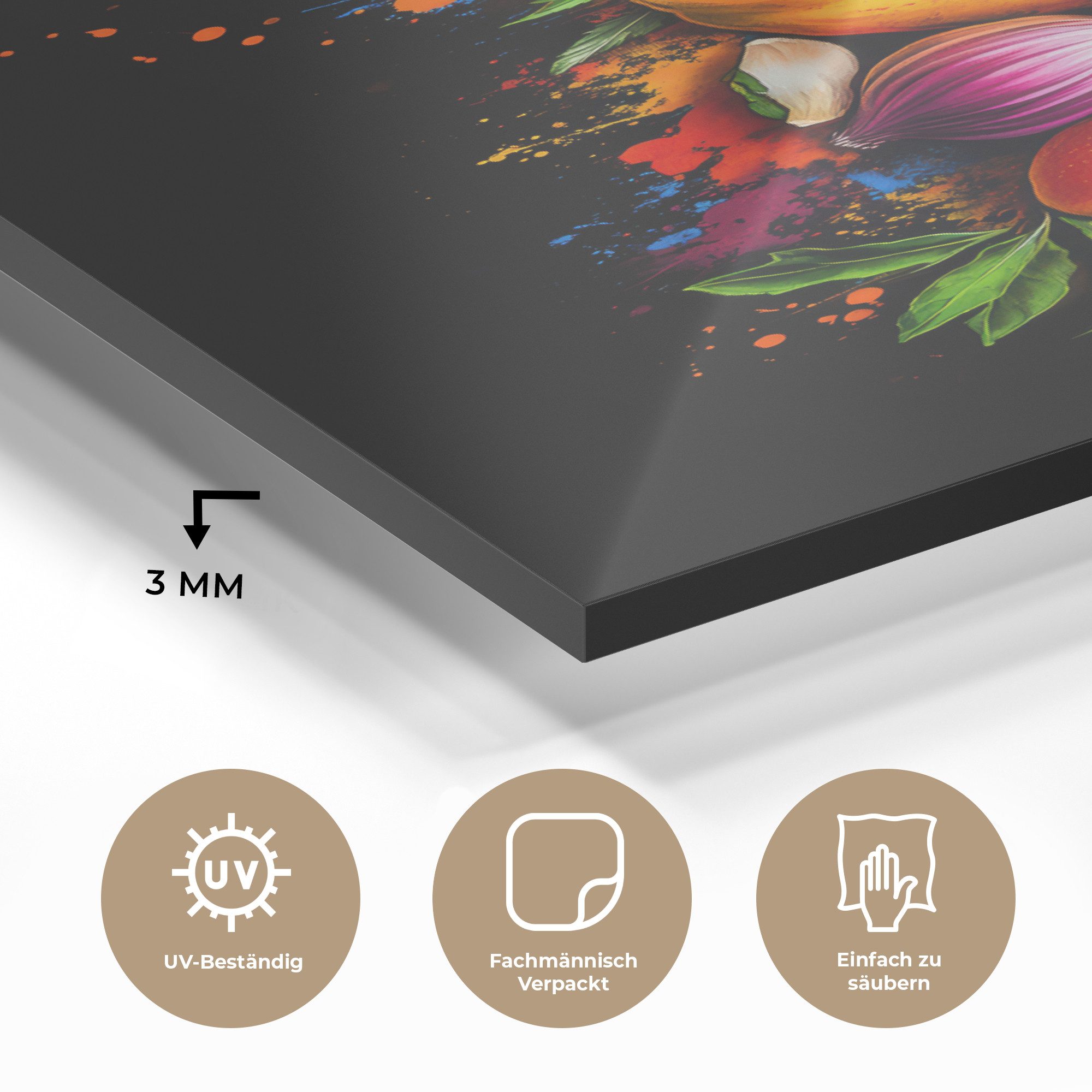 MuchoWow Acrylglasbild Gemüse - Lebensmittel - Kräuter - Graffiti - Kochen, Inkl. Aufhängung, Dekorative Bild für Küche & Wohnzimmer auf Glas, 20x30 cm – Bild 3 von 5