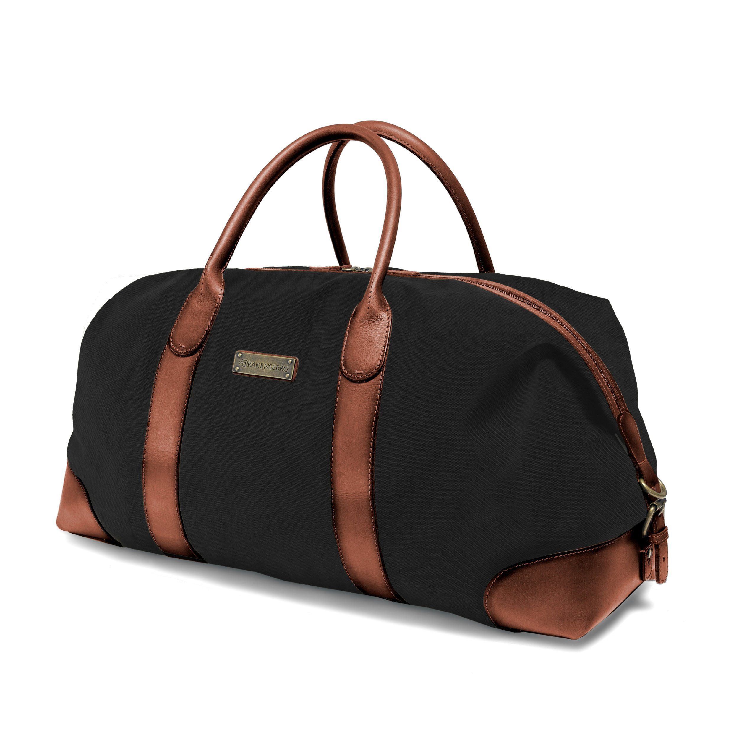 DRAKENSBERG Reisetasche Weekender »David« (L) Schwarz/Braun, Herren, Damen, im Vintage-Design, Canvas und Büffelleder, handgemacht