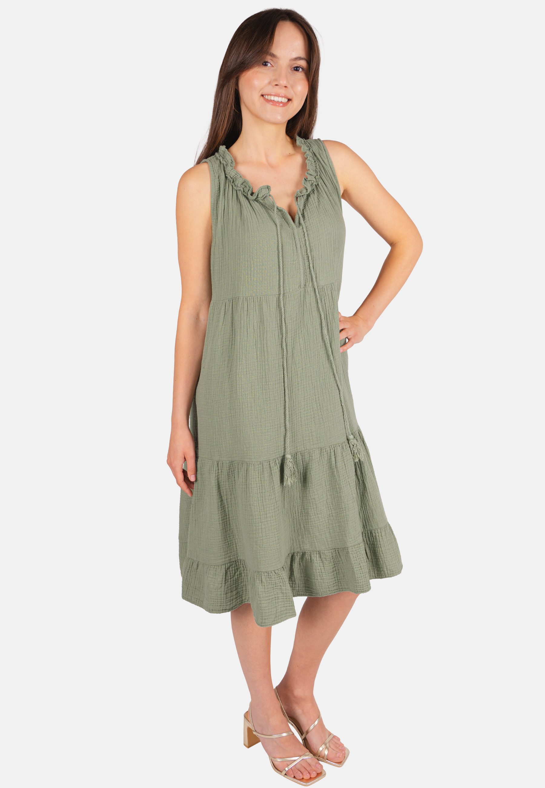 Seasons of April Blusenkleid BUKI MUSSELIN Ärmelloses Damen Musselin Kleid Damenkleid mit Tasseln in Trendfarben