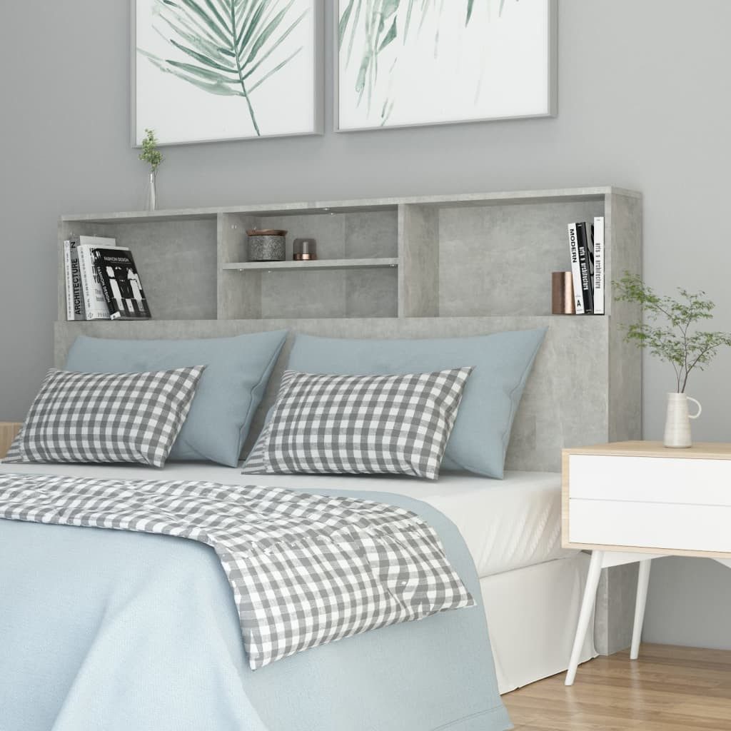vidaXL Kopfteil, Bett-Kopfteil mit Ablagen Betongrau 160x19x103,5 cm