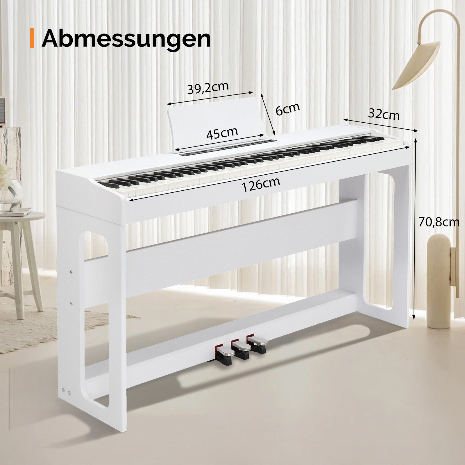 VINGLI Digitalpiano GDP-104 E Piano 88 Tasten, vollgewichtete Tastaturen, Dual Bluetooth, Digitalpiano mit Klavierständer, Weiß/Schwarz/Schwarznussbraun – Bild 2 von 5