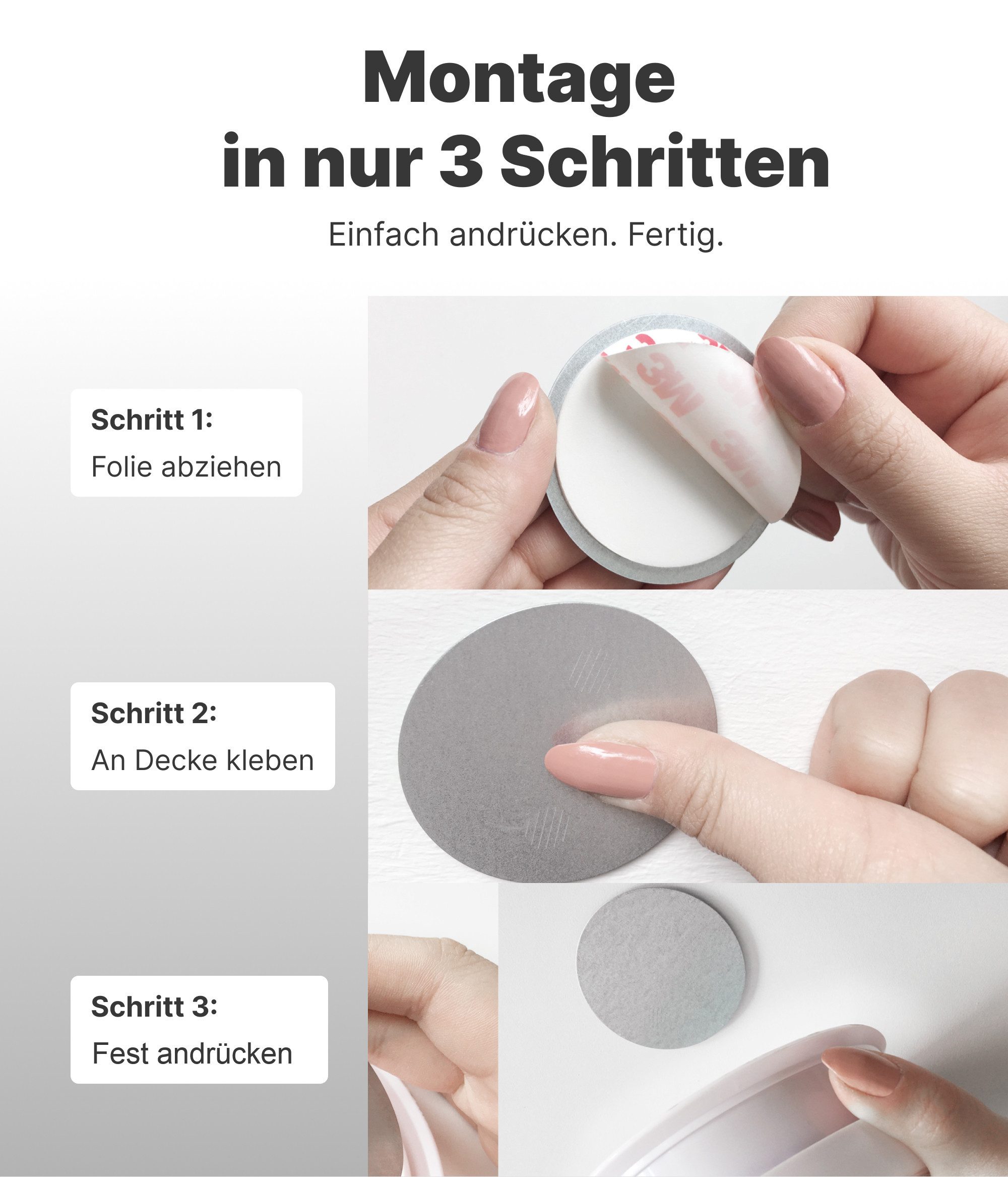 NEMAXX Rauchmelder Befestigungspad Ø 80 mm Original Rauchmelder (Montage ohne Bohren – Decke/Wand – kein Bohrloch nötig)
