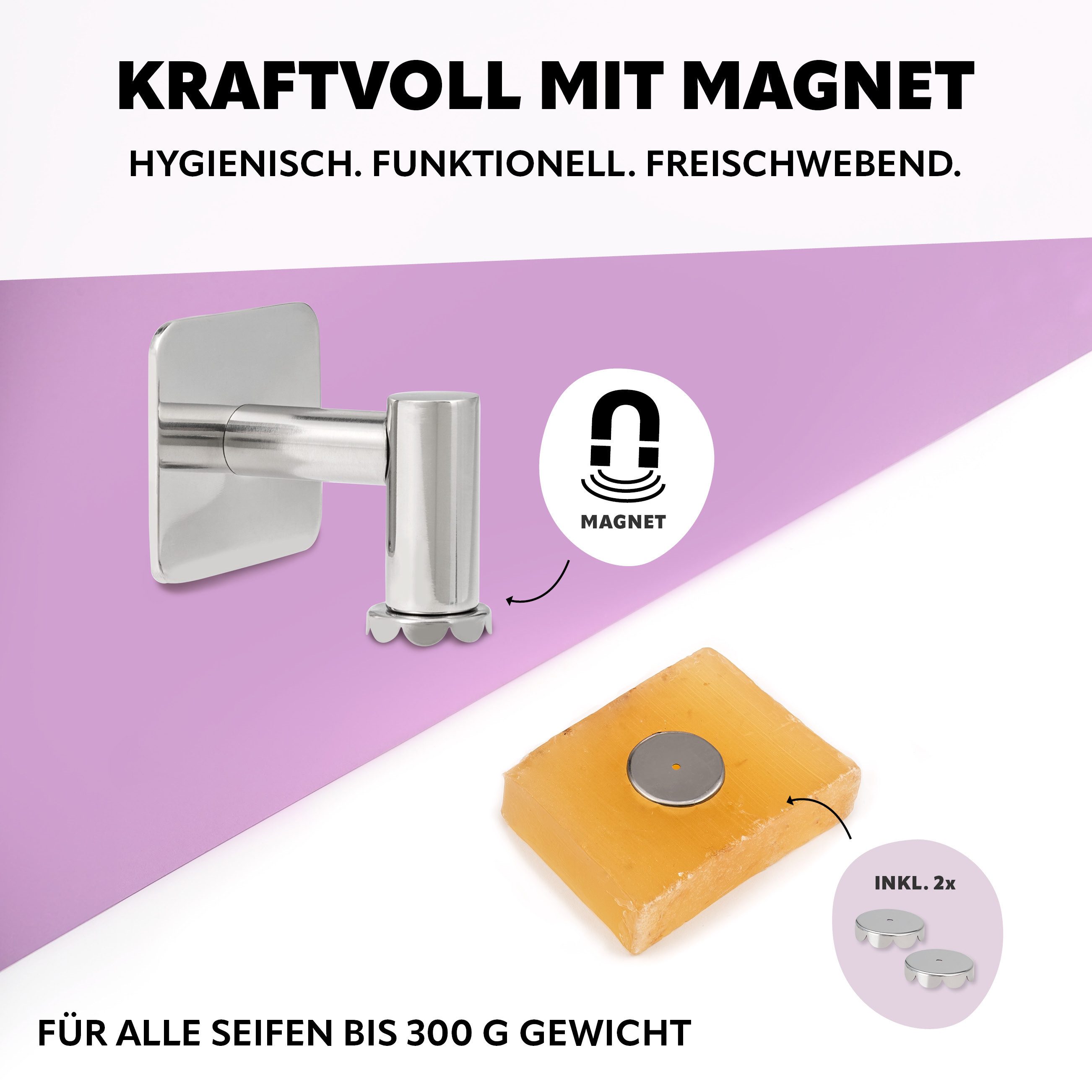 bremermann Seifenhalter mit Magnet - frei hängende Seife, nur Klebebefestigung, Breite: 6 cm, 1-St. – Bild 3 von 5