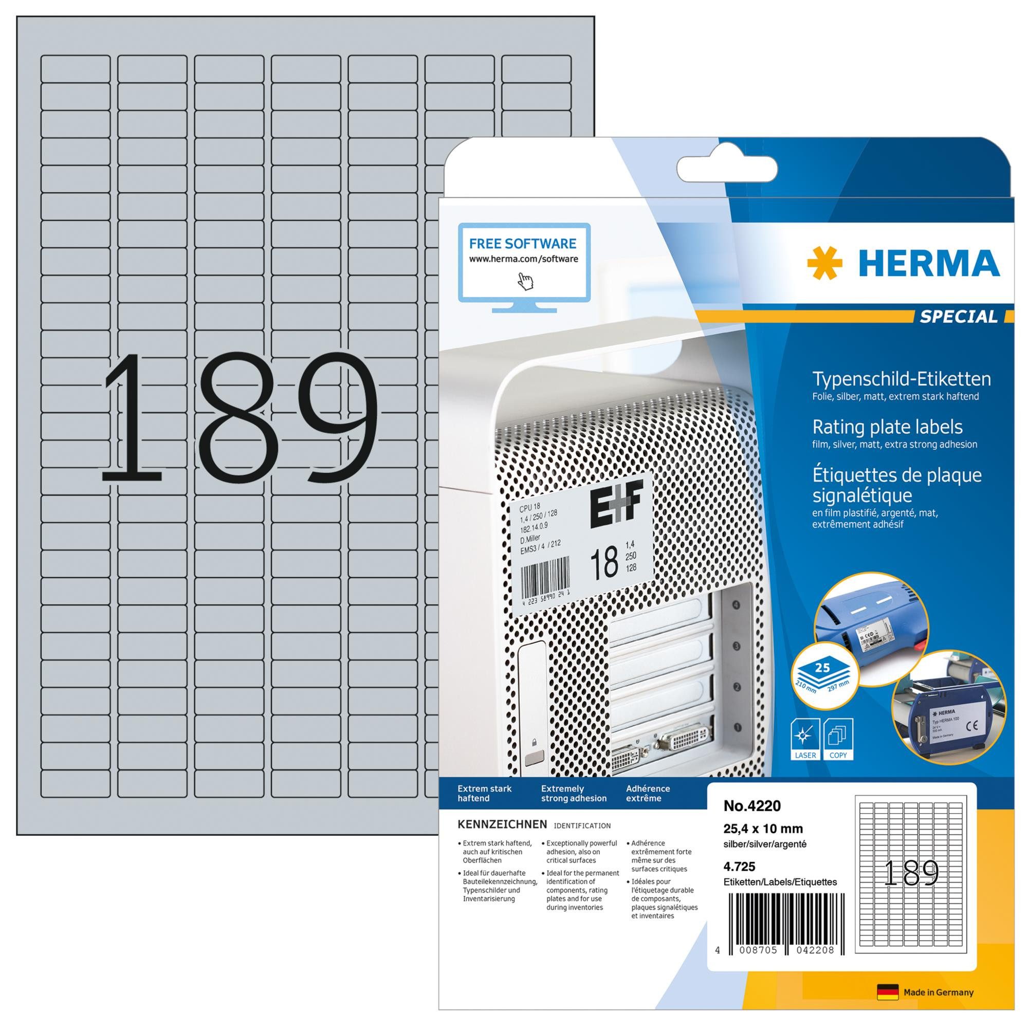 HERMA Etikett Herma Ярлыки Typenschild stark haftend 25 x 10 mm wetterfest