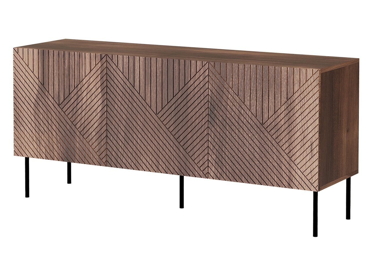 MIRJAN24 Kommode Art Deco 3D 150 (mit drei Drehtüren), Griffloses Öffnungssystem push to open, Metallfüße