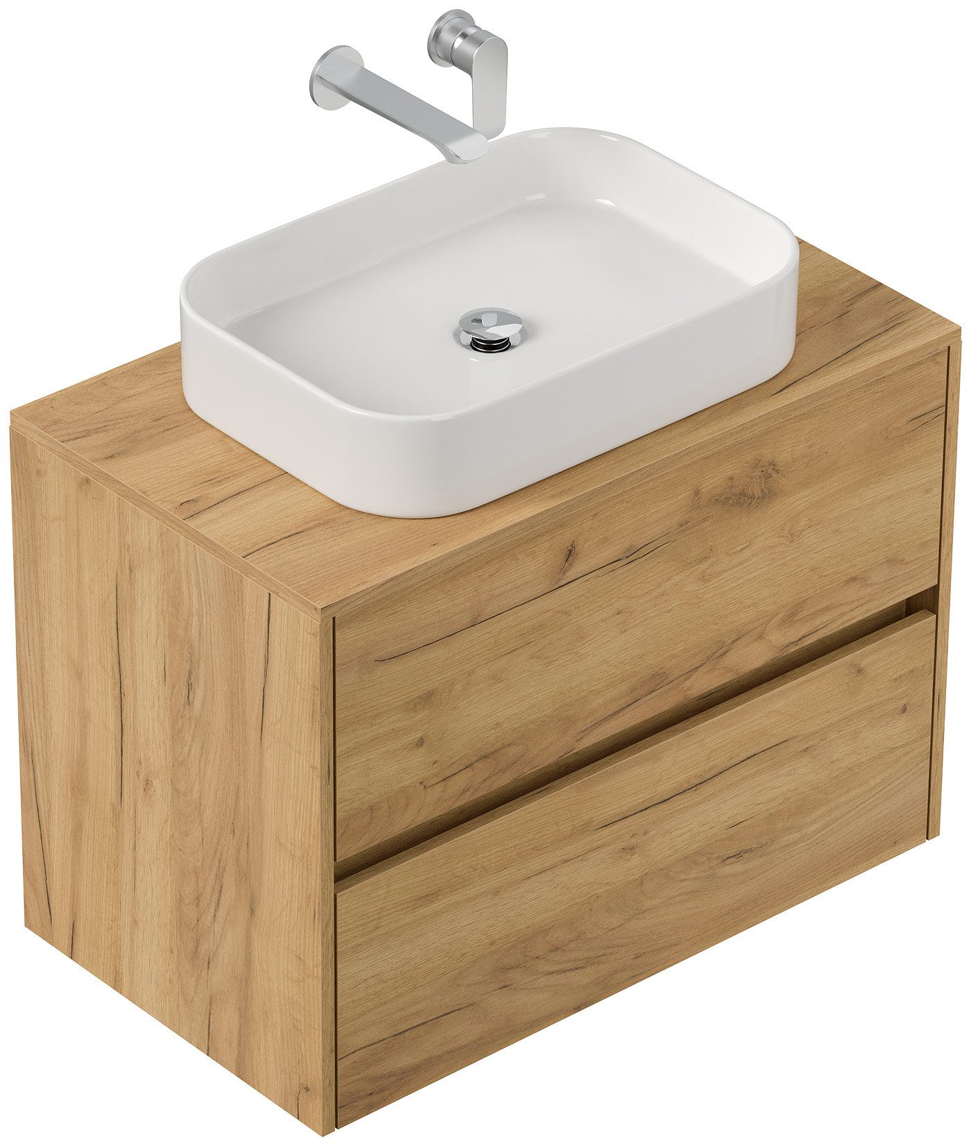 Magnolia Home Aufsatzwaschbecken Badmöbel Taifun 80cm mit rechteckigem Aufsatzwaschbecken eiche gold