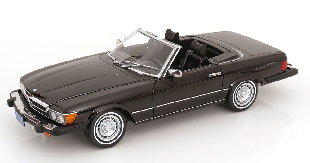 KK Scale Modellauto Mercedes 450 SL R107 Cabrio US-Version 1979 schwarz American Giggolo, Maßstab 1:12