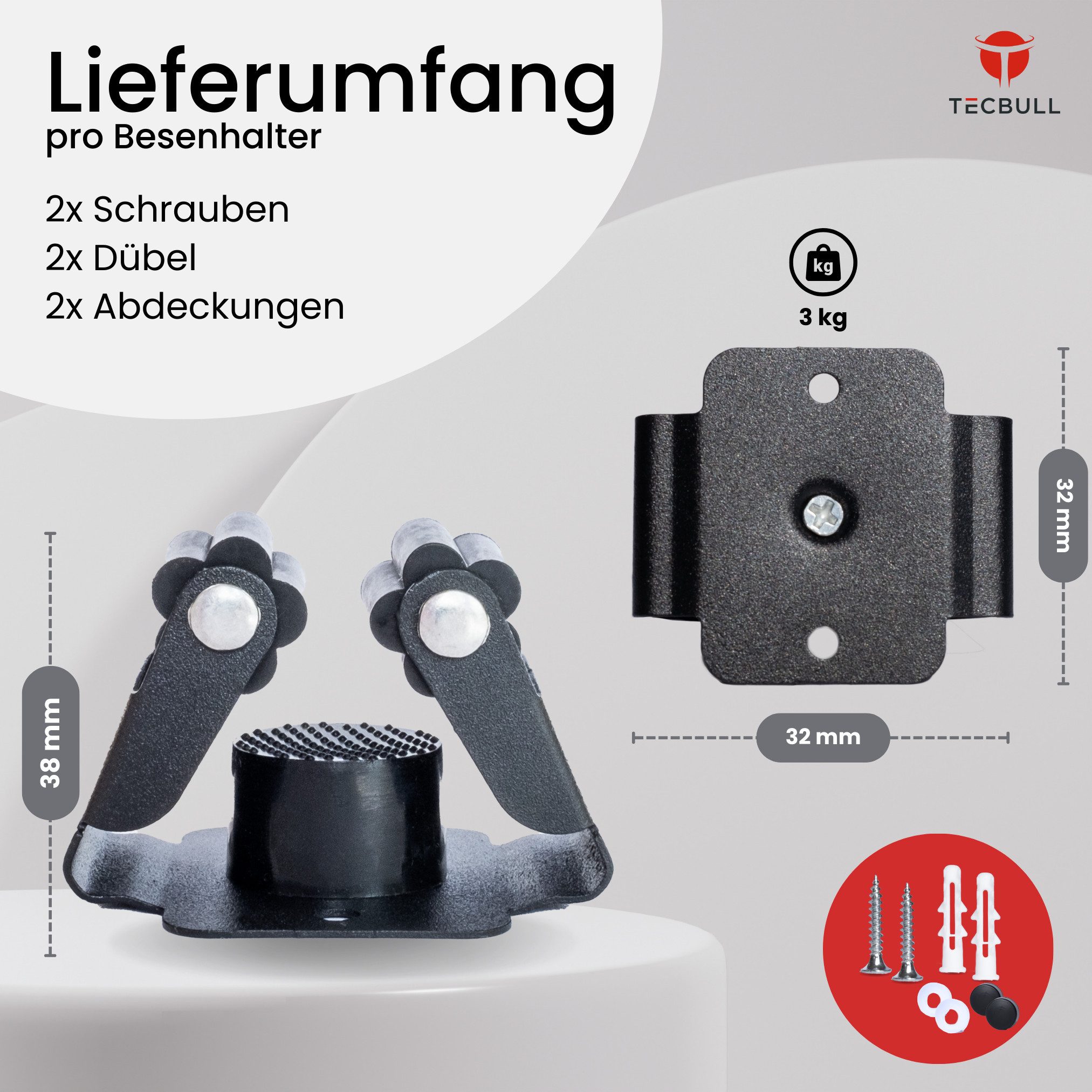 TECBULL Wandhalterung Besenhalter Edelstahl Besenhalterung Wand ohne Bohren, (6-tlg., Mopphalter, Mop Halter, Mopp Halterung, Wischmnopp, Besen, Edelstahl, Silikonrollen)