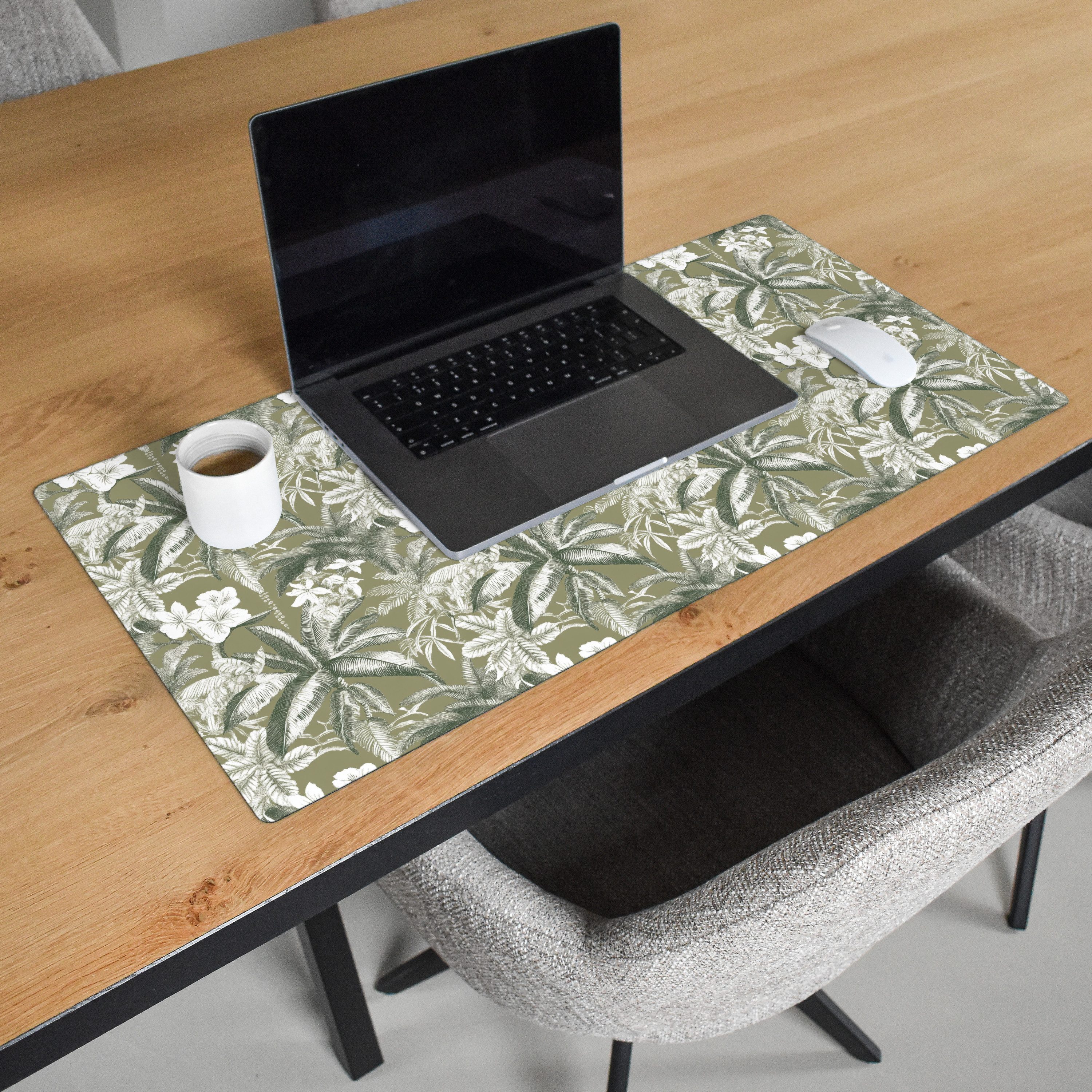 MuchoWow Gaming Mauspad Botanisch - Blumen - Grün (1-St), Gaming Mauspad XXL, Schreibtischunterlage, Desk Mat Groß, 80x40 cm