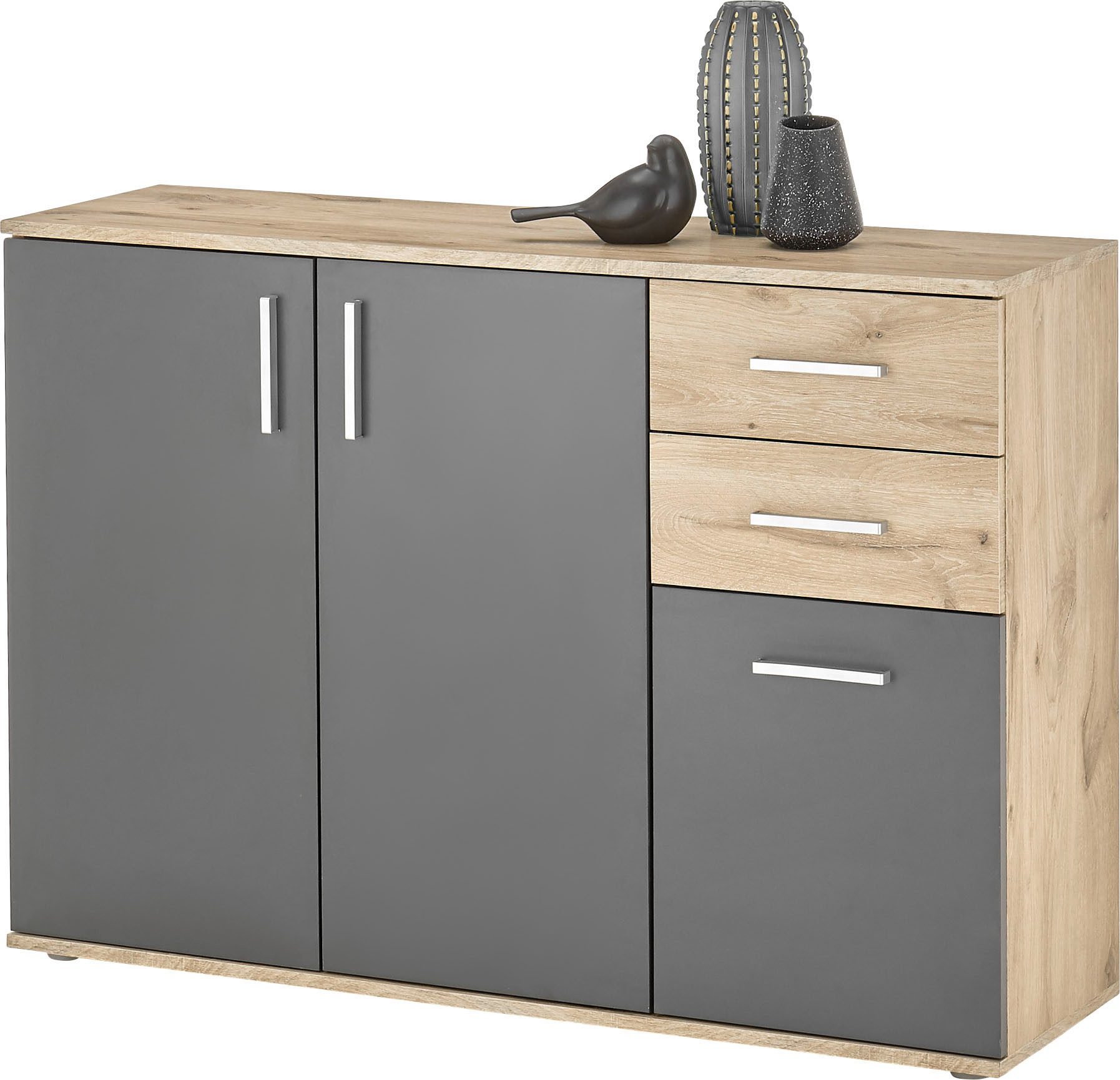 HBZ Kommode BC-Drift-2, Sideboard Stellmaß BxHxT 120x84x35 cm (1 St), Kommode mit 3 Türen, 2 Schubkästen und 1 Einlegeboden