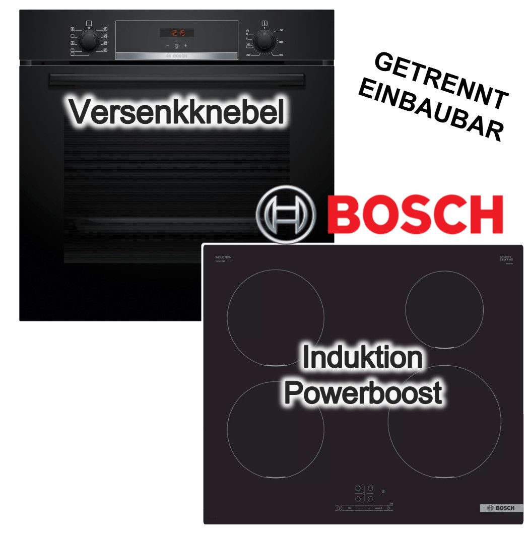 BOSCH Backofen-Set Einbaubackofen 3D Heißluft Hydrolyse + Induktionskochfeld PowerBoost, Hydrolyse