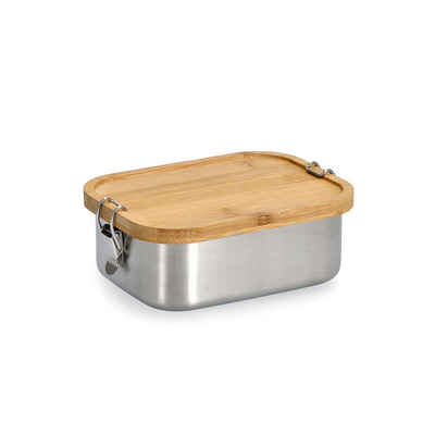 Zeller Present Aufbewahrungskorb Lunch Box m. Clipverschluss, Edelstahl/Bambus, silber, ca. 18,4 x 13,5 x 7 cm