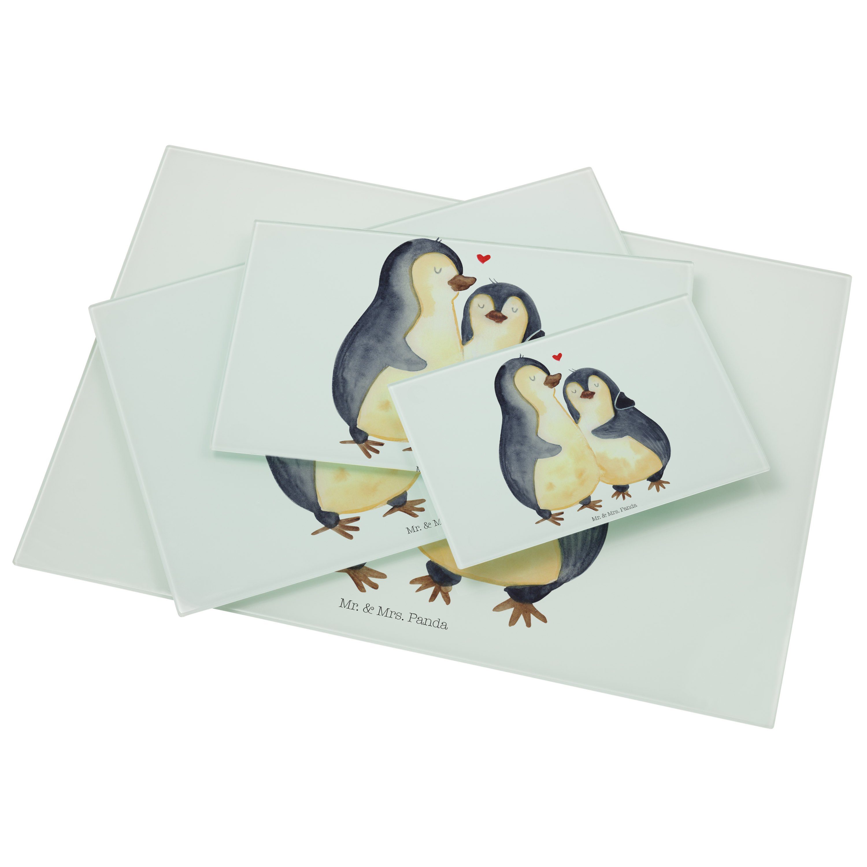 Premium Liebe, Liebespaar, & Pinguin Mrs. Verlobung, Panda Mr. Servierbrett Lie, Glas, (1-St) - umarmend Geschenk, Weiß -