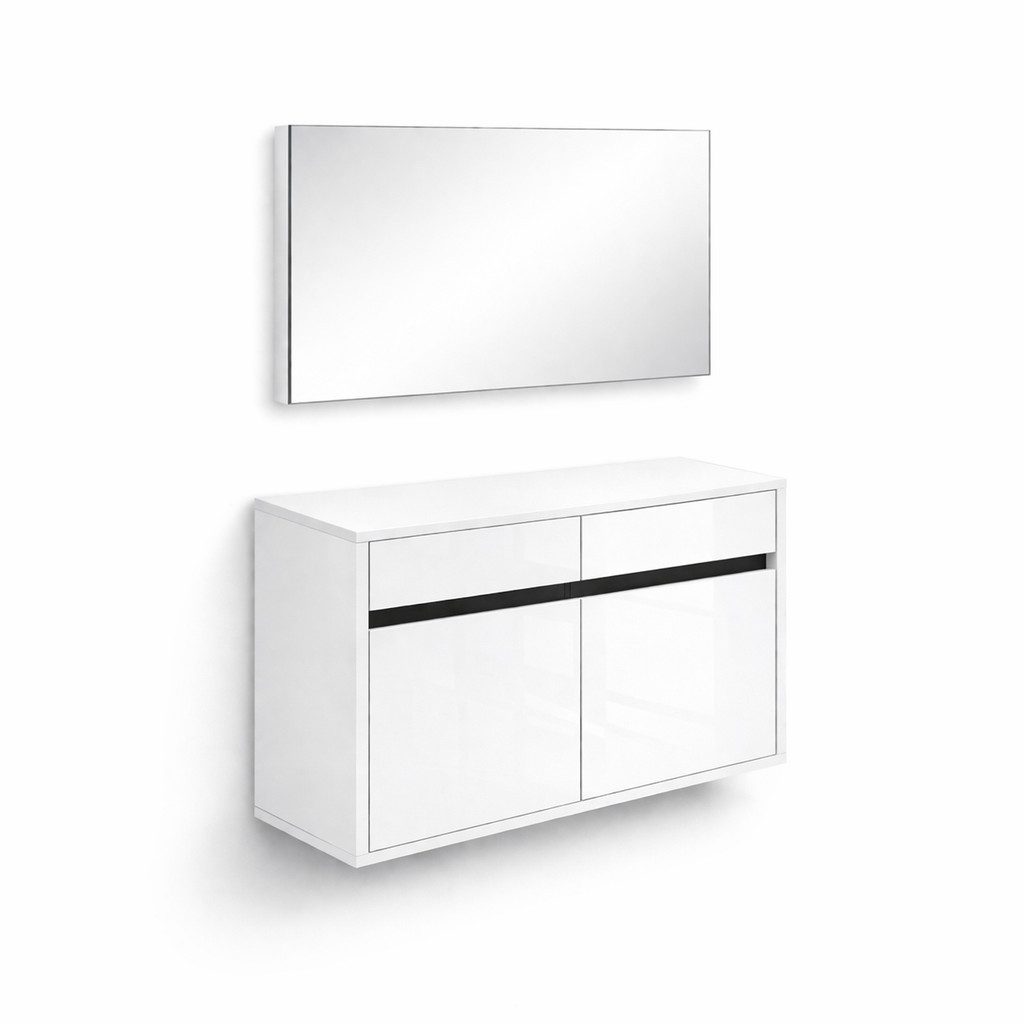 OTTO home Garderoben-Set Locco Flurmöbel, Dielenmöbel, Flurschrank, Flurgarderobe B: ca 150 cm, (3-St), UV-lackiert, Weiß Hochglanz, platz für ca. 12 Paar Schuh – Bild 5 von 5
