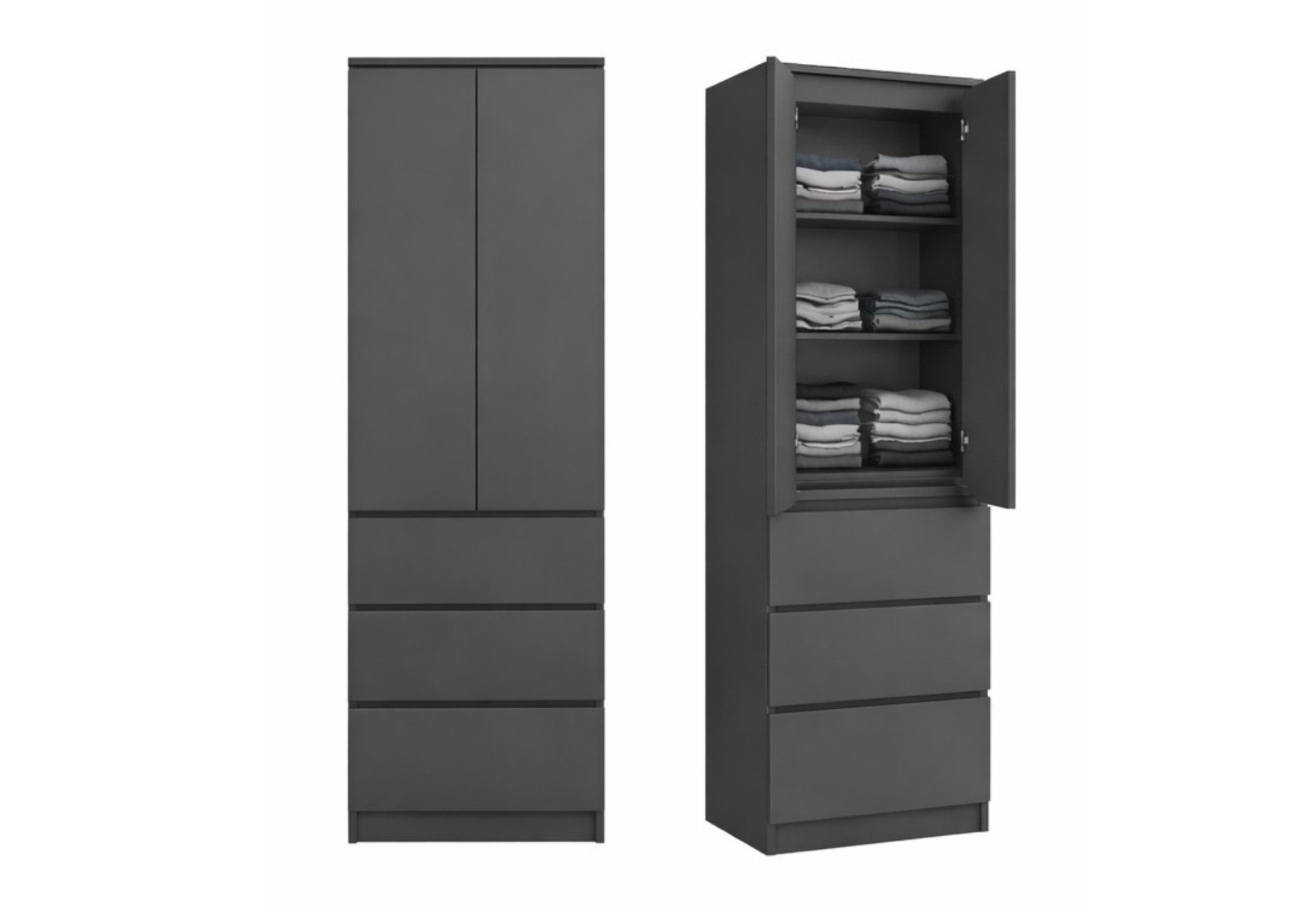Home Collective Kleiderschrank Garderobenschrank Mehrzweckschrank Schrank platzsparend & vielseitig (50x40x180,5 cm (BxTxH), ideal für Schlafzimmer Flur & Arbeitszimmer) mit 2 Türig 3 Einlegeböden & 3 Schubladen in anthrazit