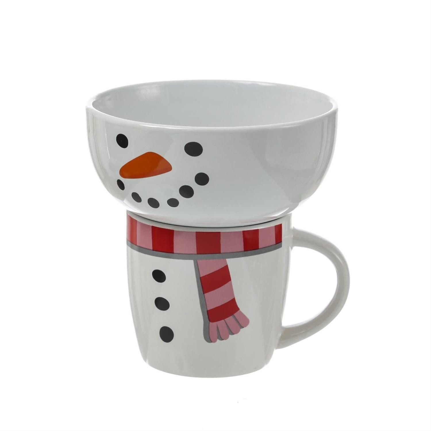 MARELIDA Frühstücks-Geschirrset Frühstücksset Schneemann Becher Müslischale Geschenkset Geschirrset (2-tlg)