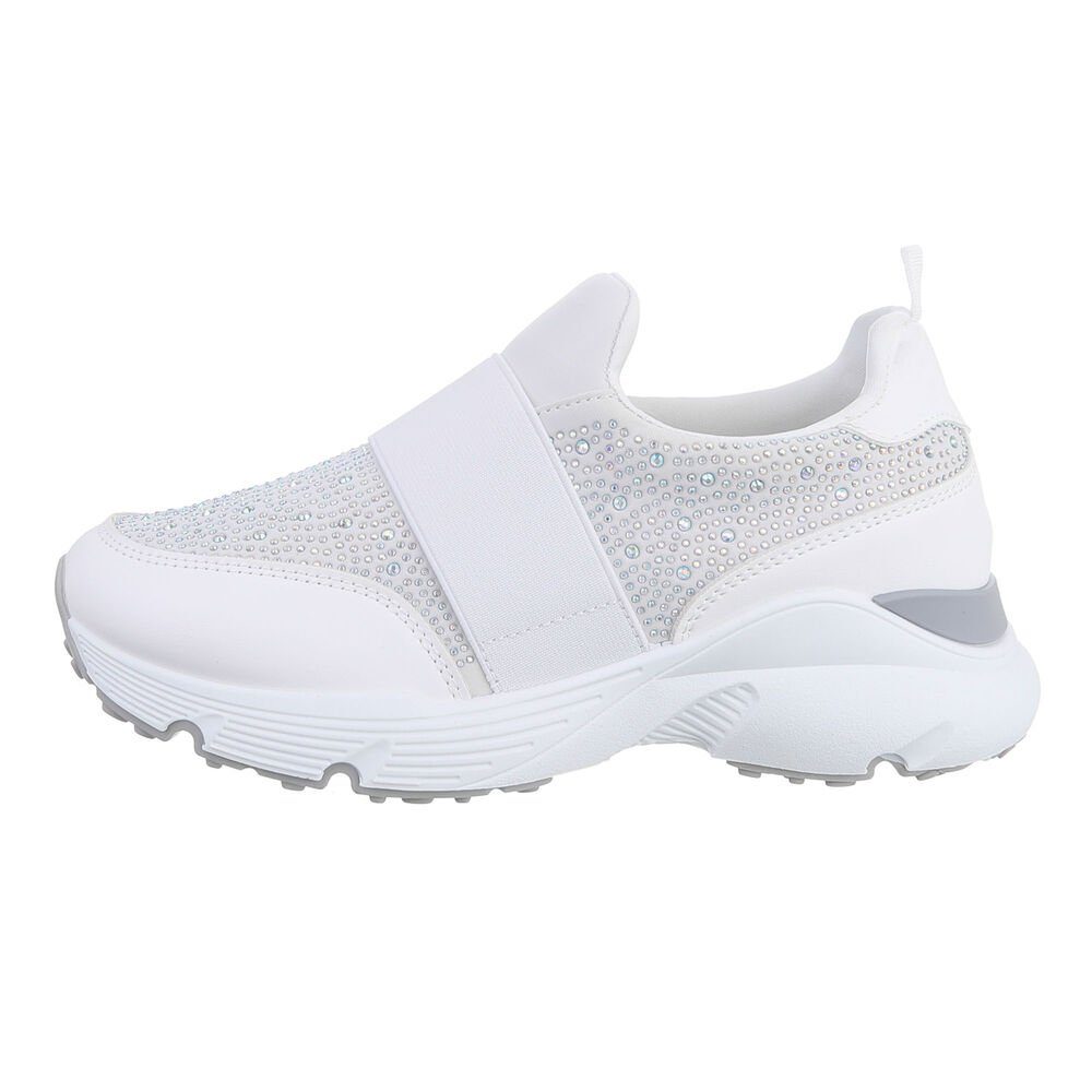 Low-Top Sneakers Low Freizeit in Keilabsatz/Wedge Ital-Design Weiß Sneaker Damen