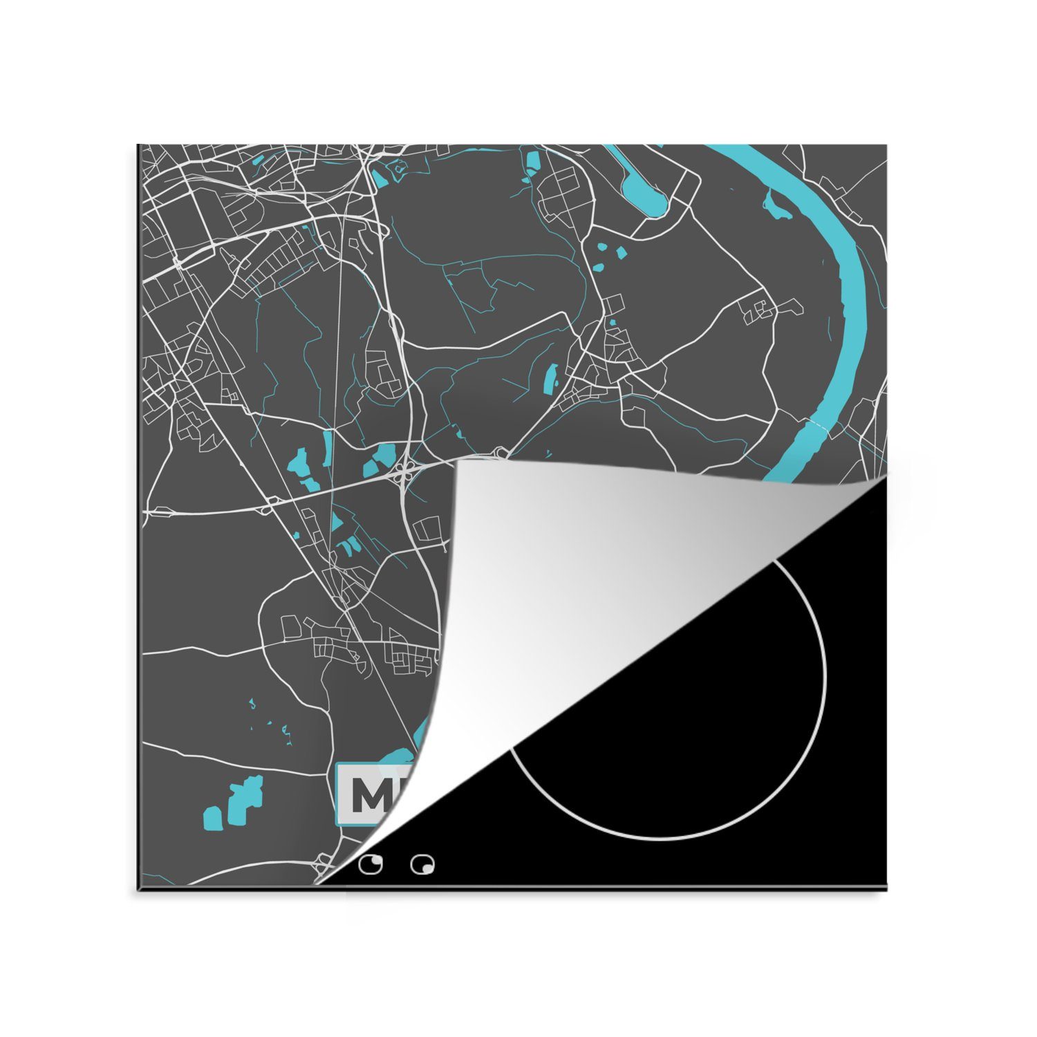 MuchoWow Herdblende-/Abdeckplatte Meerbusch - Stadtplan - Blau - Karte - Deutschland, Vinyl, (1 tlg), 78x78 cm, Ceranfeldabdeckung, Arbeitsplatte für küche